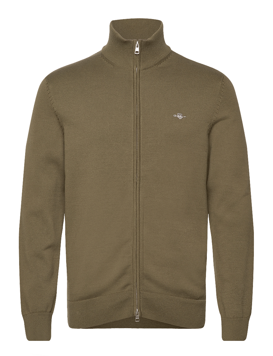 Gant - Cotton Knit Zip Cardigan - strickjacken - juniper green - 1