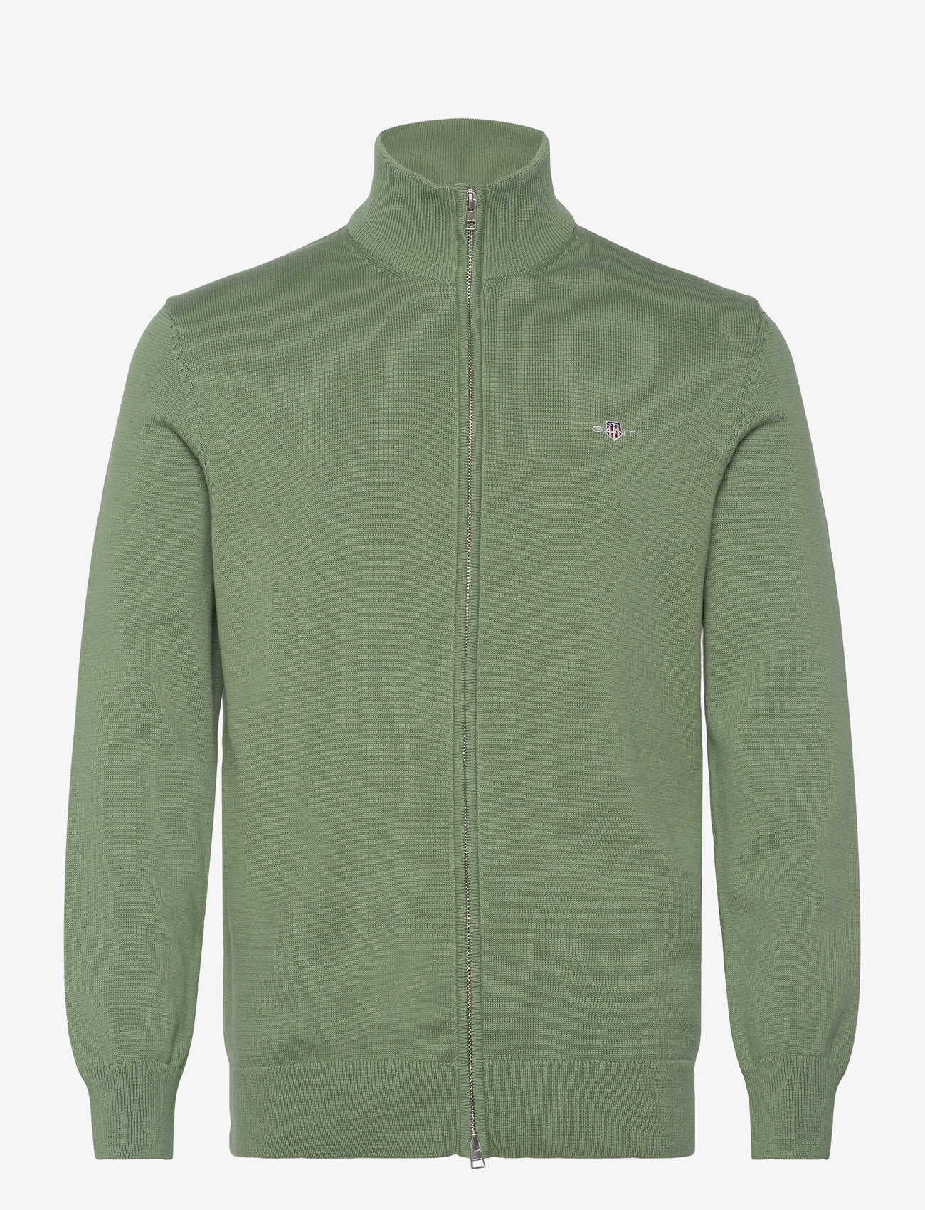 GANT - CASUAL COTTON ZIP CARDIGAN - pullover mit durchgehendem reißverschluss - kalamata green - 0