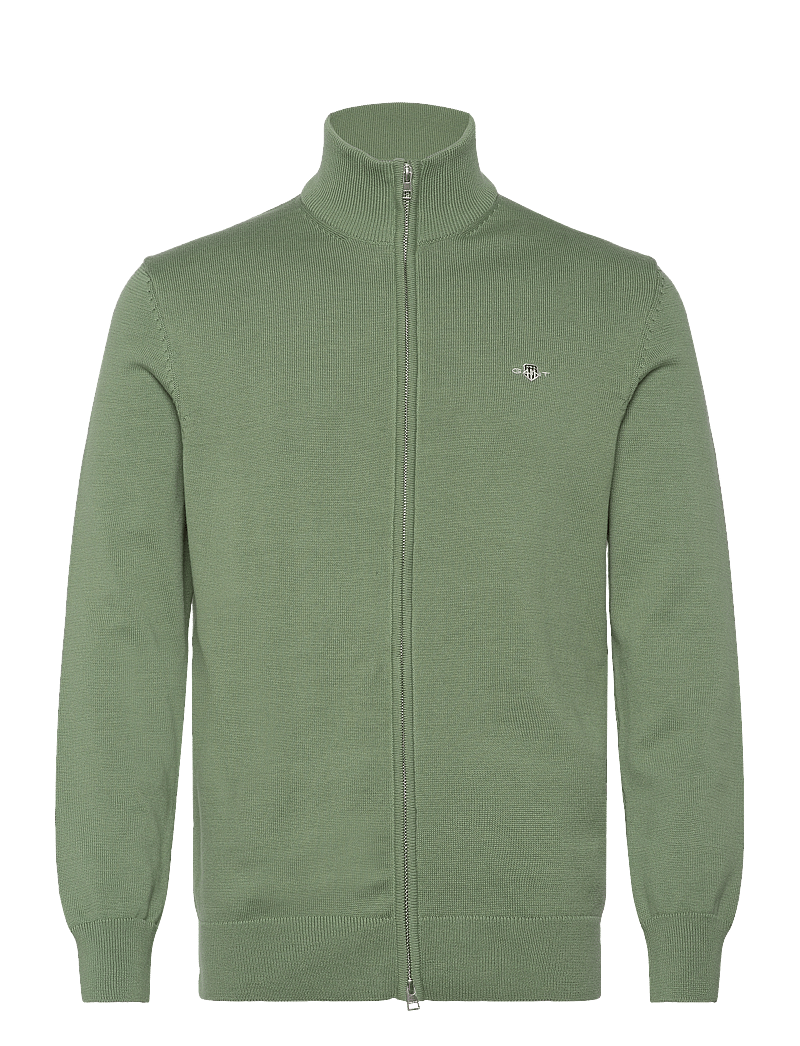 GANT - CASUAL COTTON ZIP CARDIGAN - pullover mit durchgehendem reißverschluss - kalamata green - 0