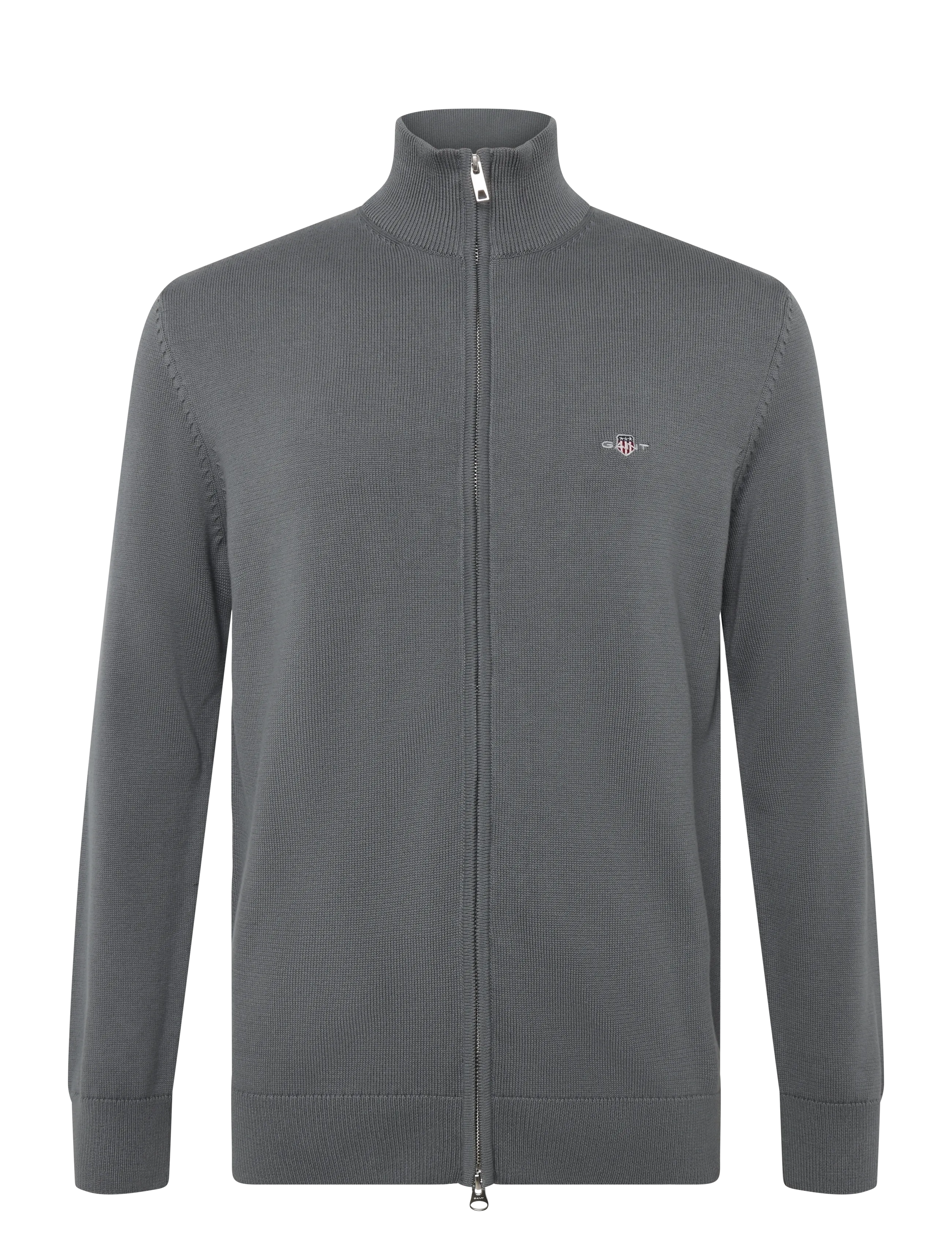 Gant Cotton Knit Zip Cardigan - Strickmode - MID GREY / grey