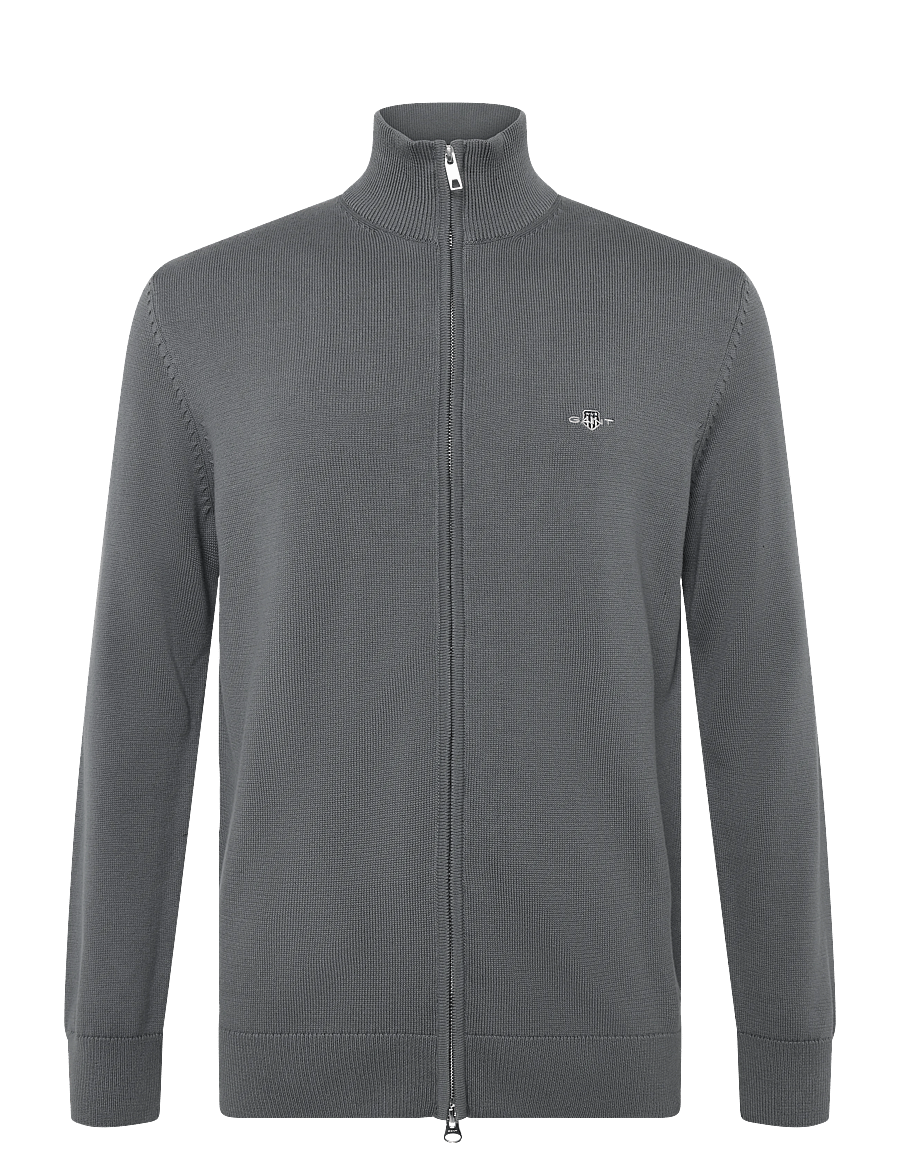Gant - Cotton Knit Zip Cardigan - strickjacken - mid grey - 0