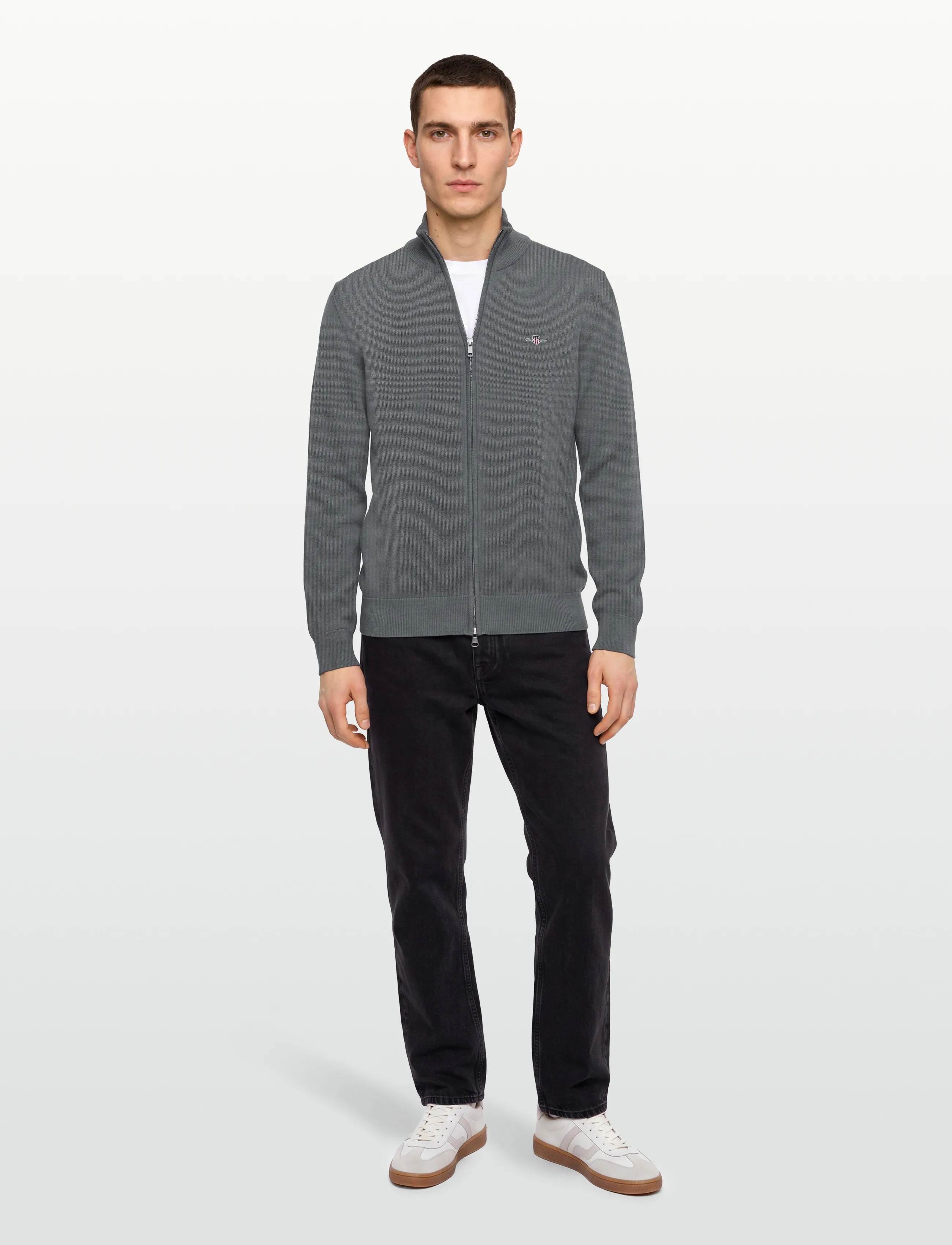 Gant - Cotton Knit Zip Cardigan - koftor - mid grey - 0