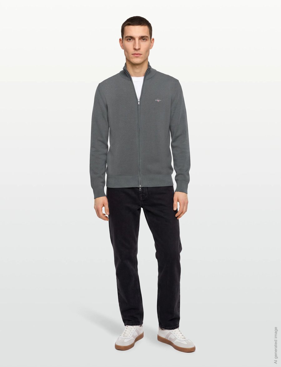 Gant - Cotton Knit Zip Cardigan - koftor - mid grey - 0