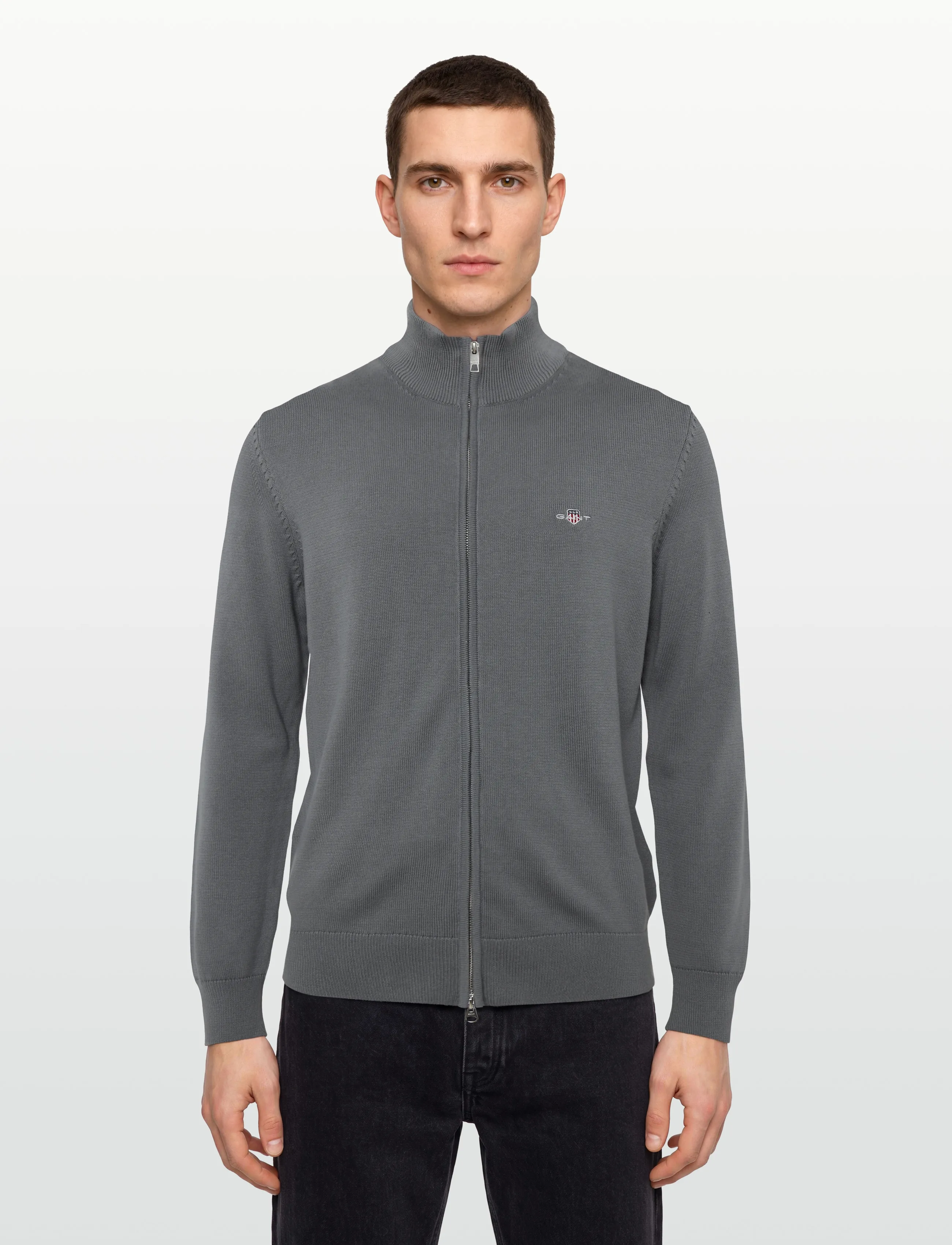 Gant - Cotton Knit Zip Cardigan - koftor - mid grey - 3