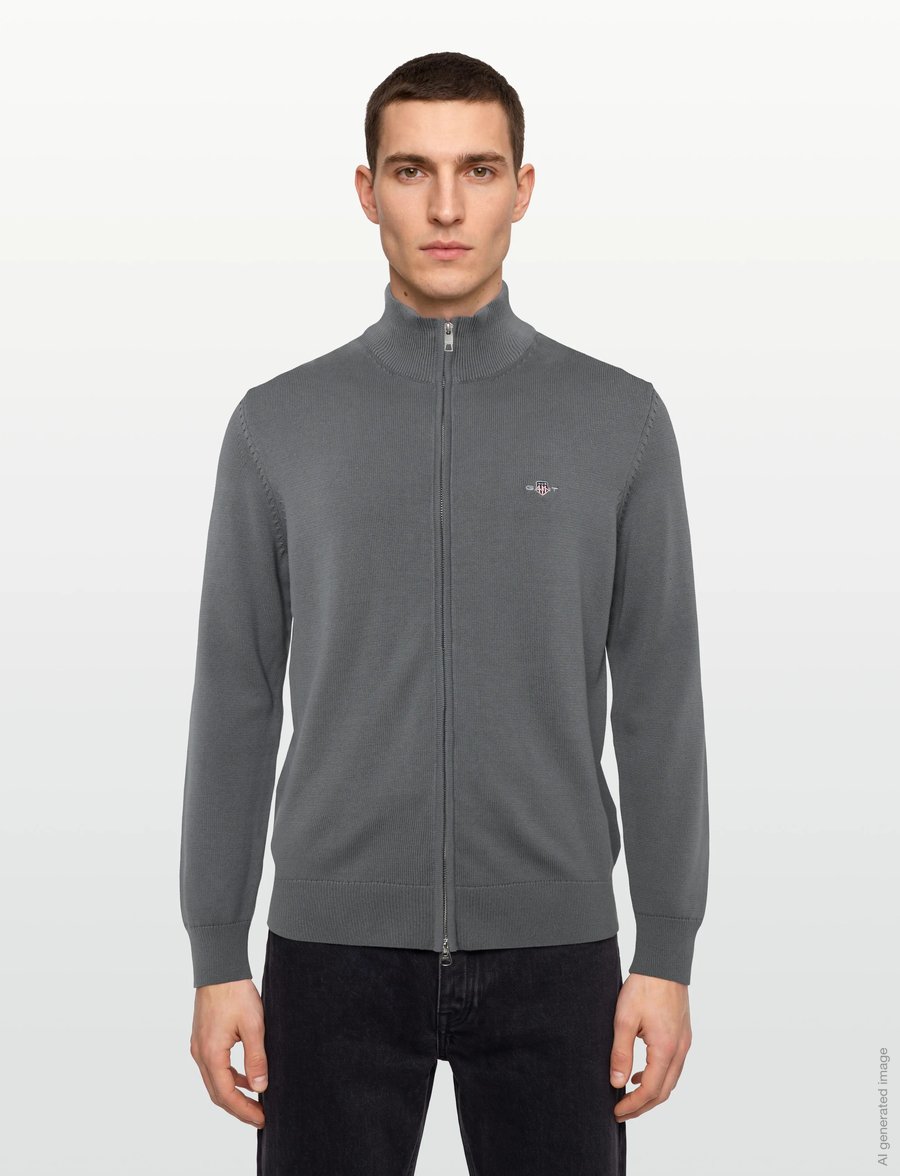 Gant - Cotton Knit Zip Cardigan - koftor - mid grey - 3