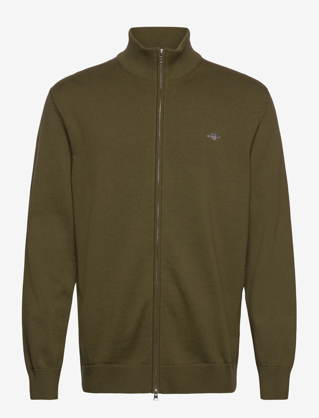 GANT - CASUAL COTTON ZIP CARDIGAN - full zip jumpers - moss green - 1