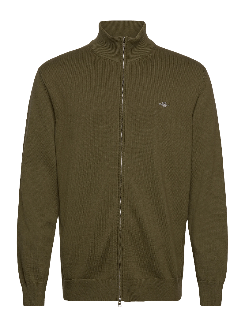 GANT - CASUAL COTTON ZIP CARDIGAN - full zip jumpers - moss green - 1