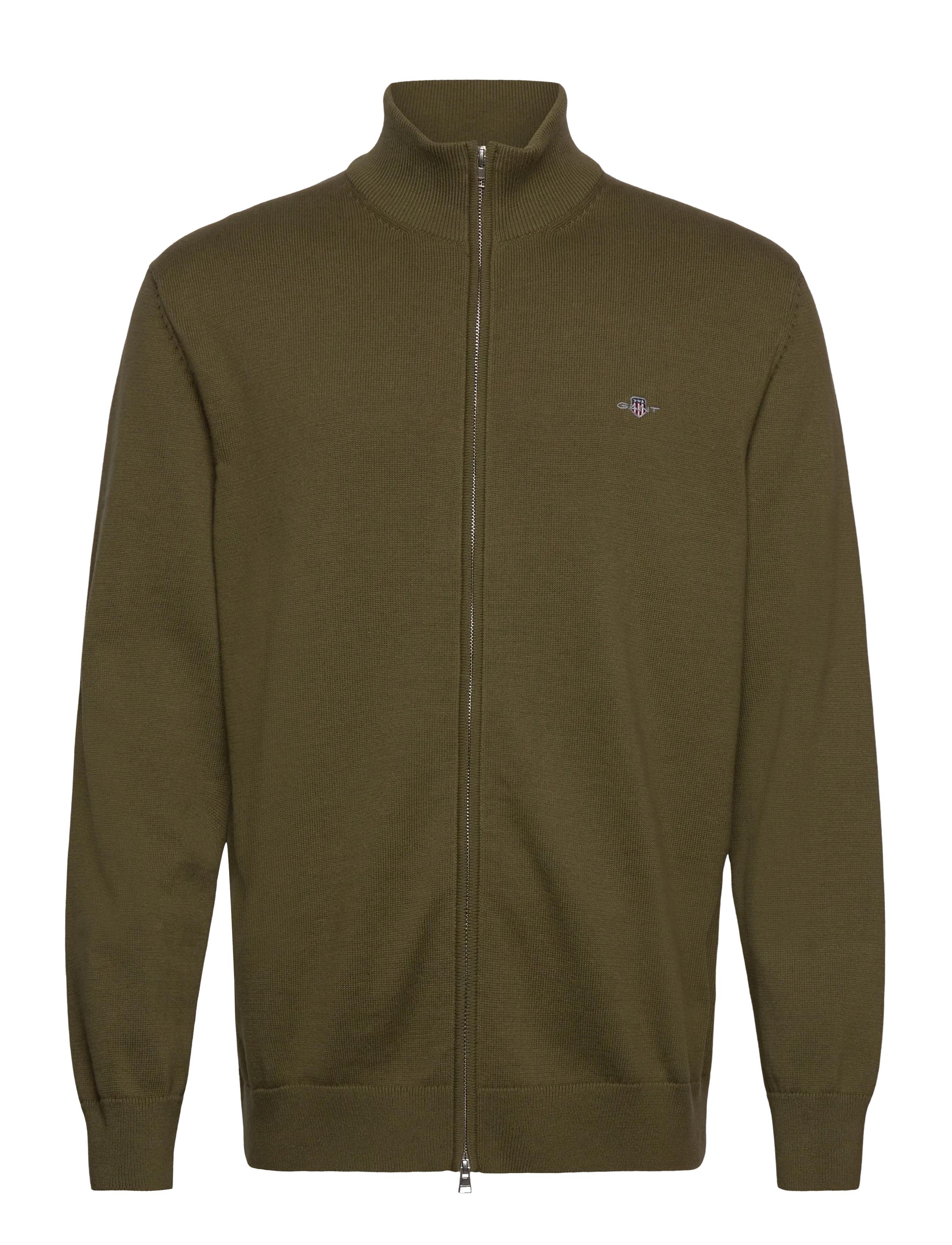 Gant Cotton Knit Zip Cardigan - Cardigans - MOSS GREEN / khaki/green
