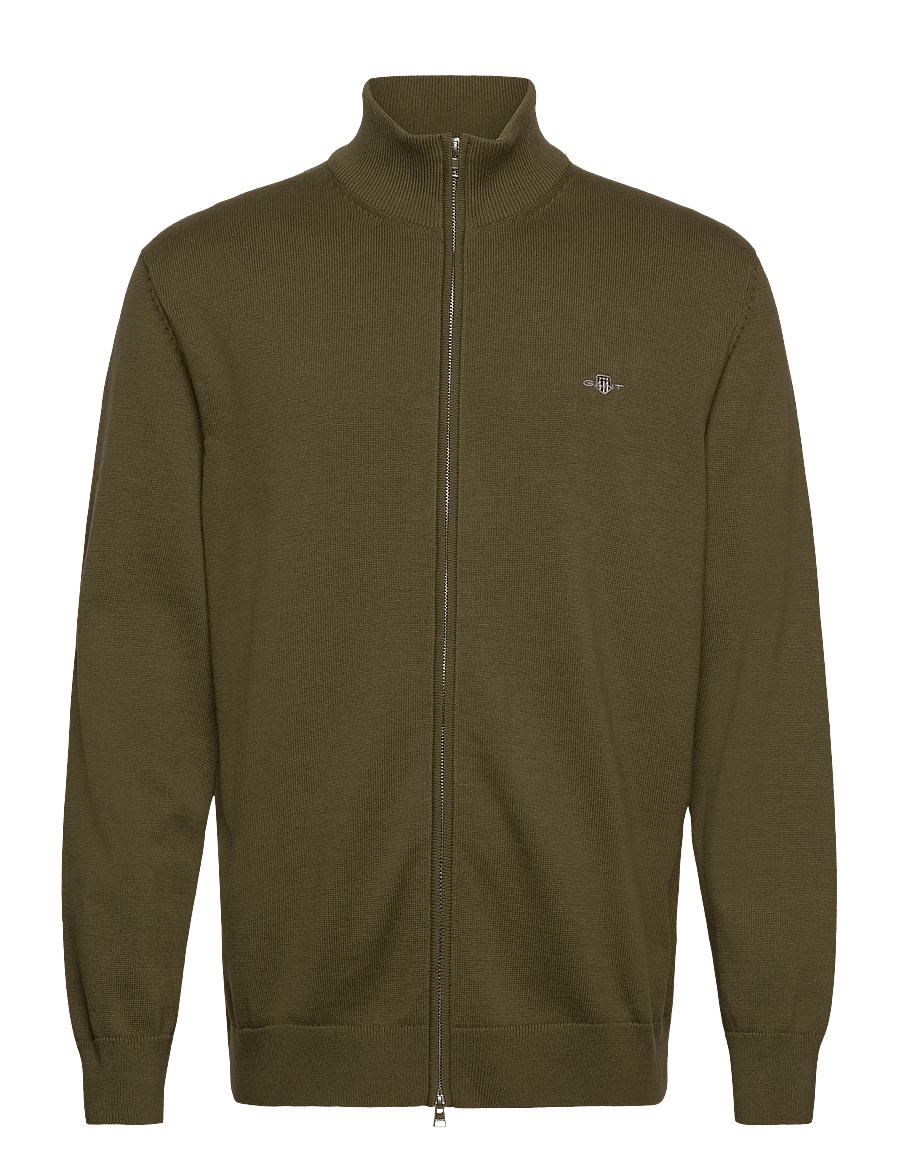 Gant - Cotton Knit Zip Cardigan - cardigans - moss green - 1