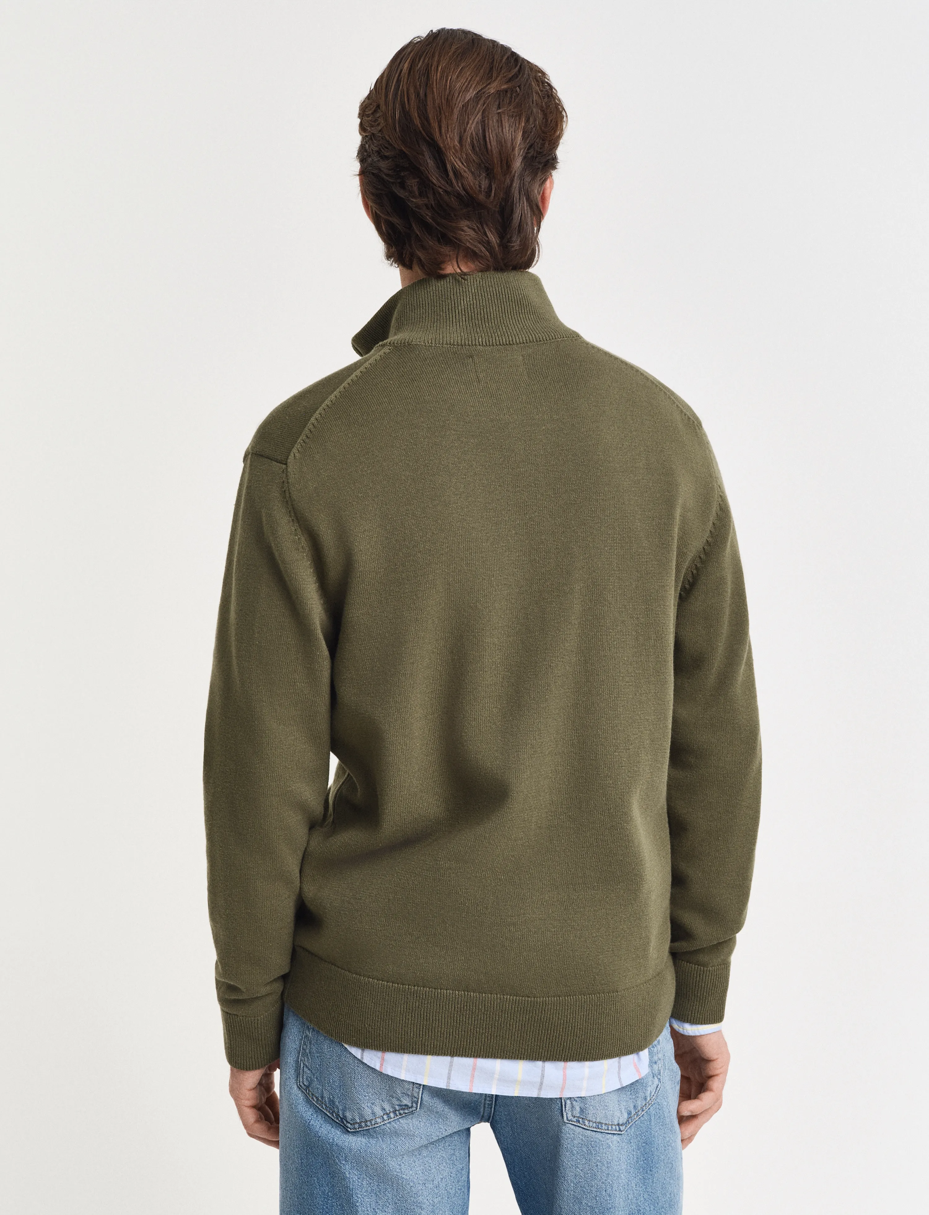 Gant - Cotton Knit Zip Cardigan - cardigans - moss green - 3