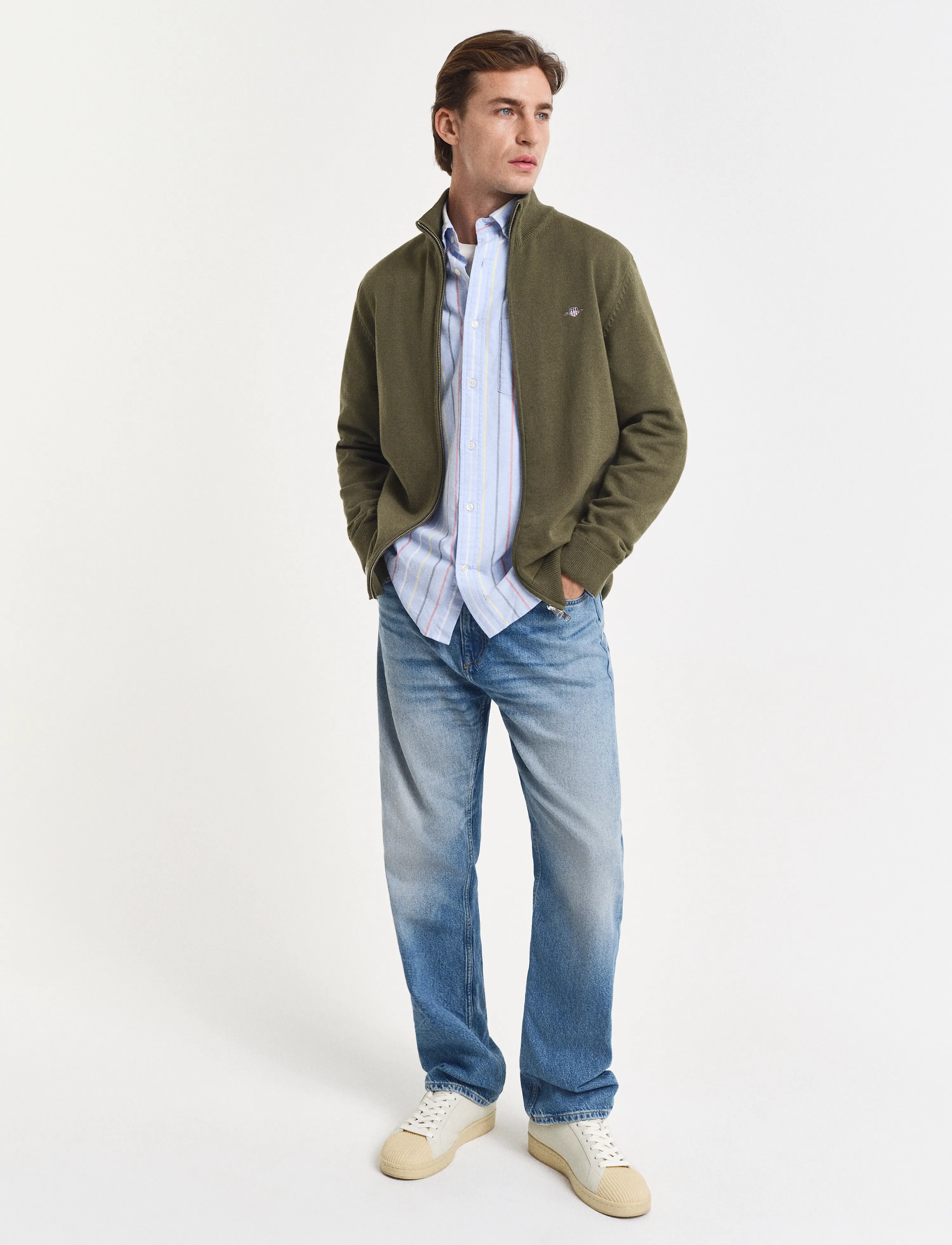 Gant - Cotton Knit Zip Cardigan - cardigans - moss green - 5
