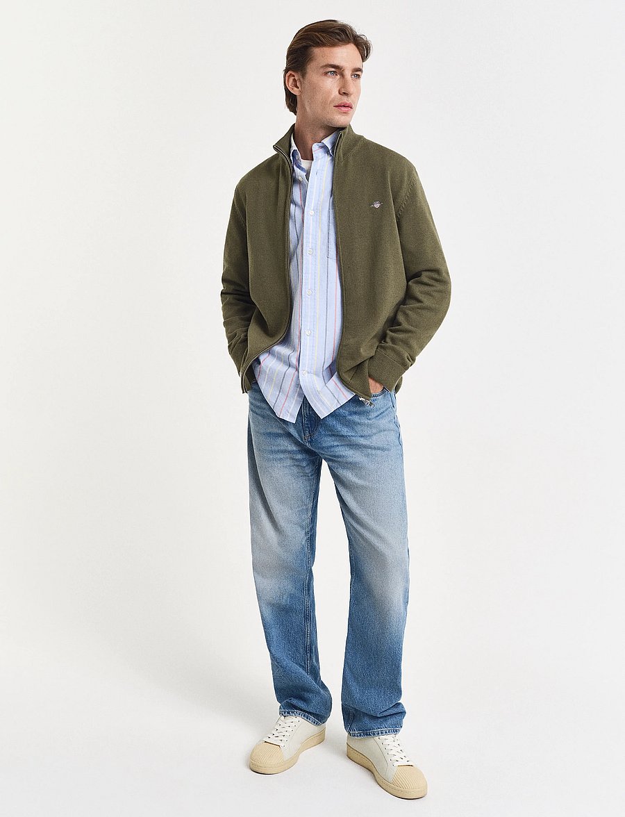 Gant - Cotton Knit Zip Cardigan - cardigans - moss green - 5