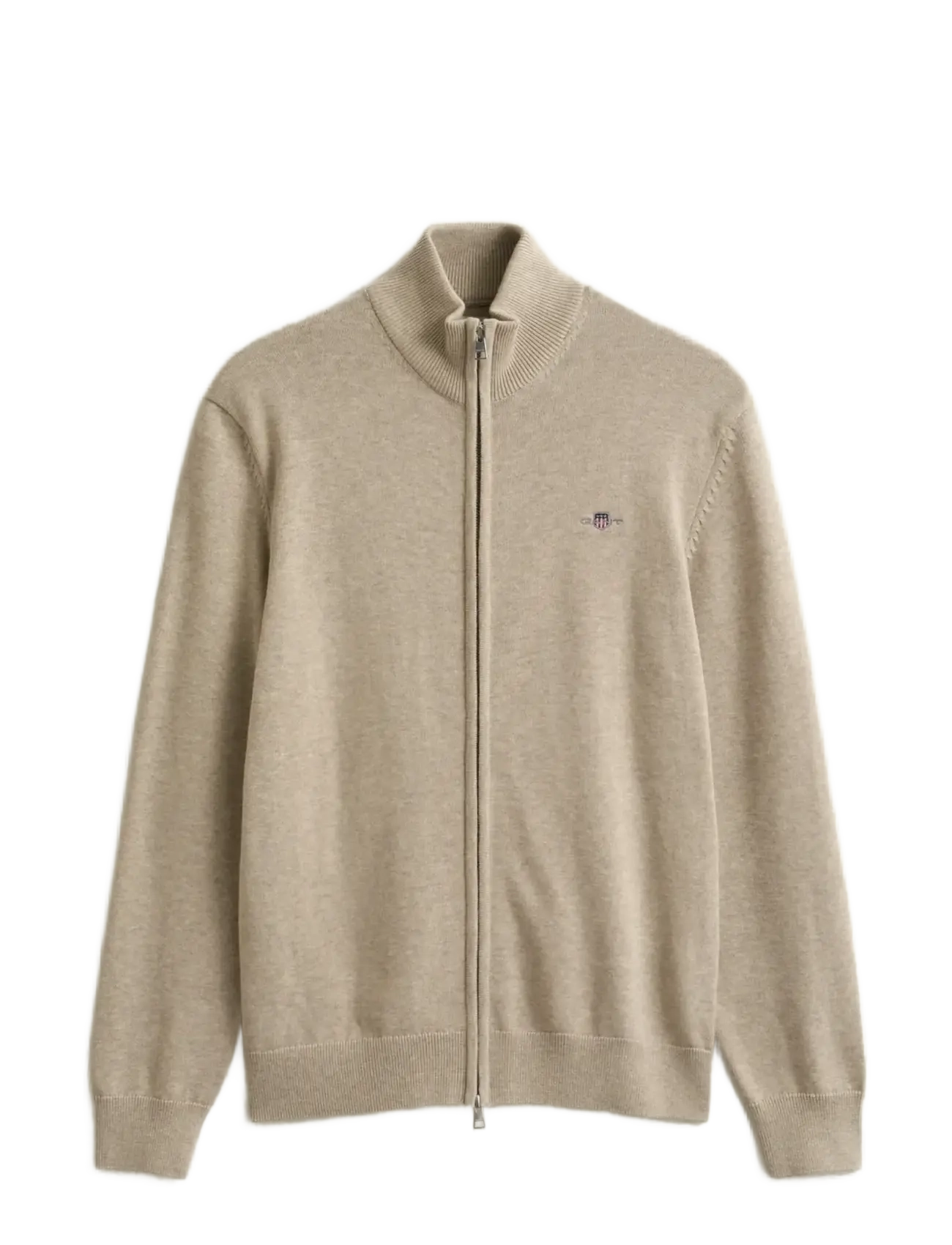 CASUAL COTTON ZIP CARDIGAN - OAT MELANGE