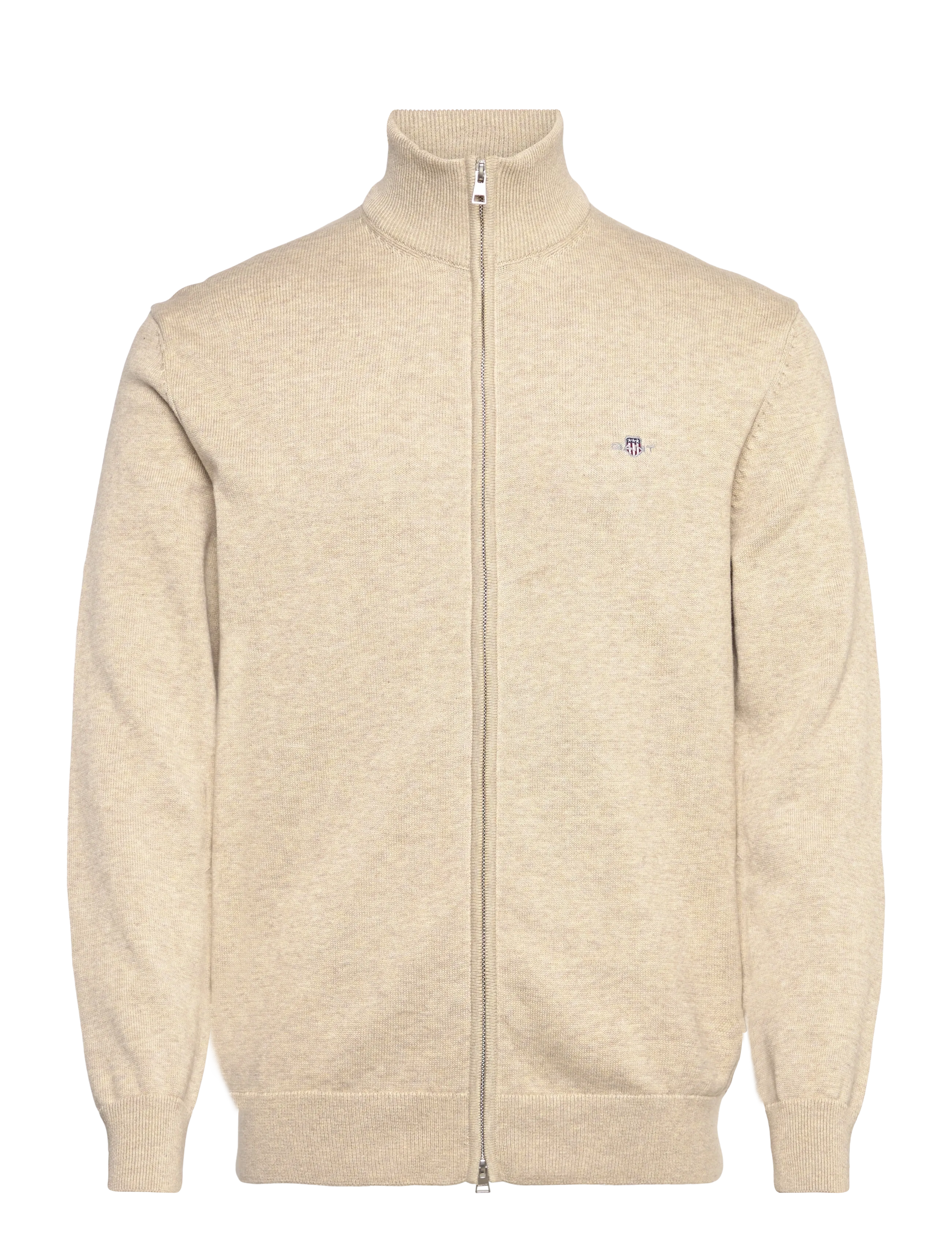 Gant Cotton Knit Zip Cardigan - Cardigans - OAT MELANGE / beige
