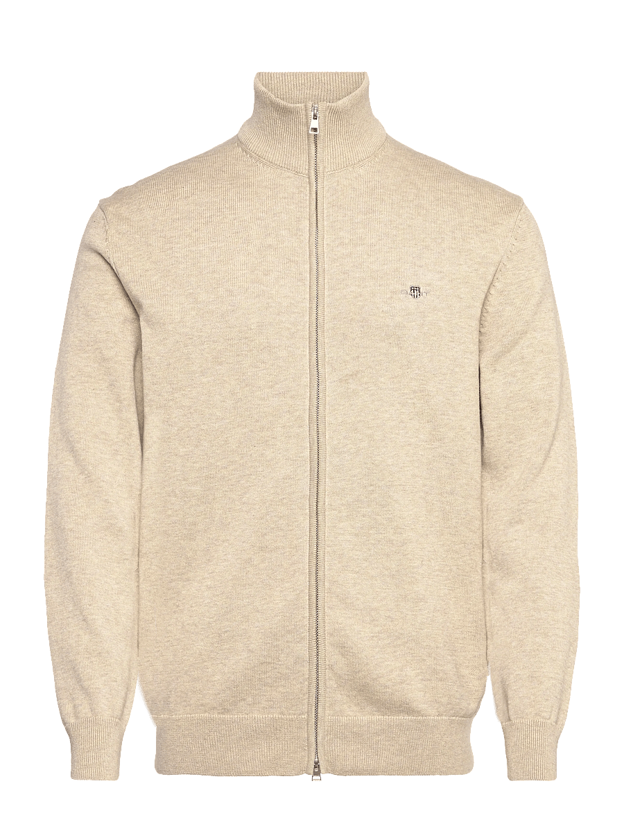 Gant - Cotton Knit Zip Cardigan - cardigans - oat melange - 1