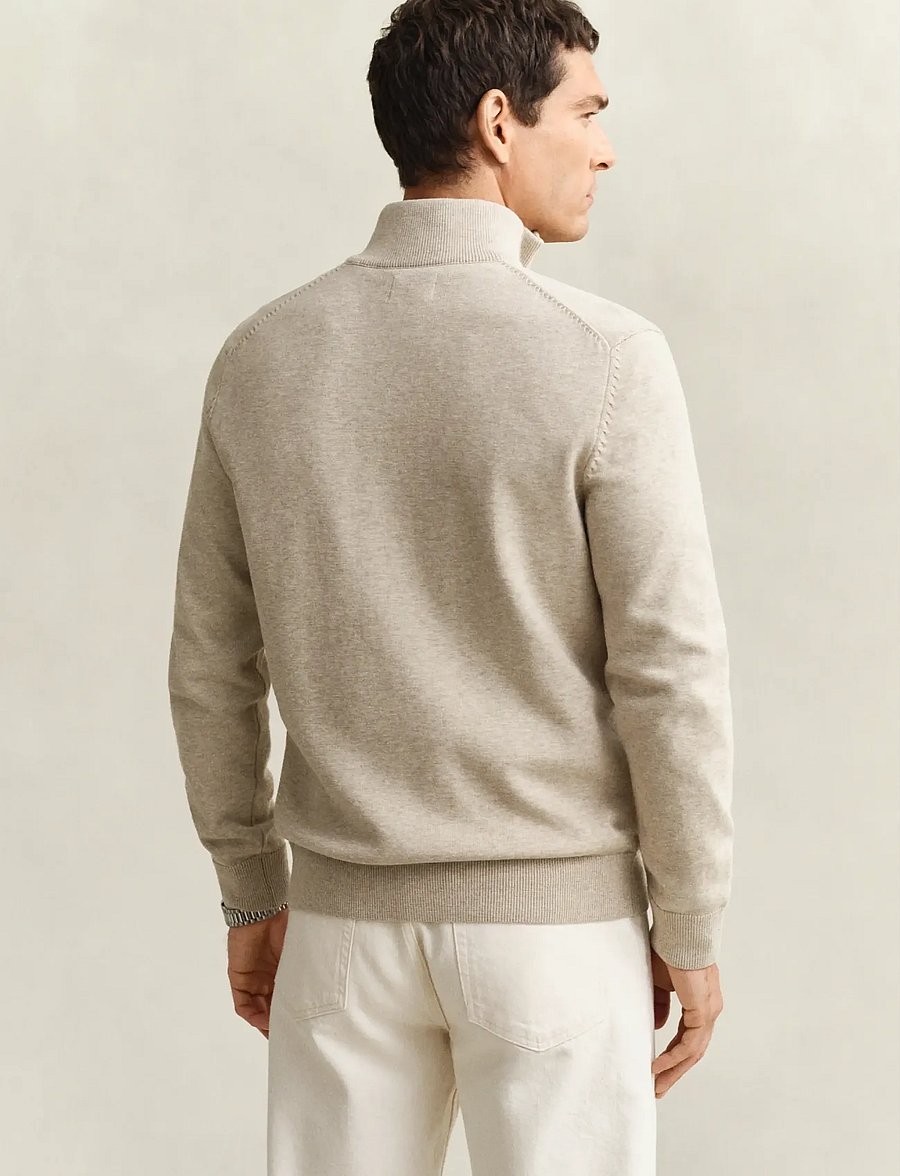 Gant - Cotton Knit Zip Cardigan - cardigans - oat melange - 3