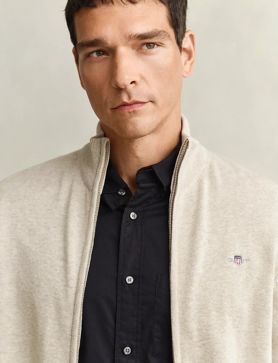 Gant - Cotton Knit Zip Cardigan - cardigans - oat melange - 4