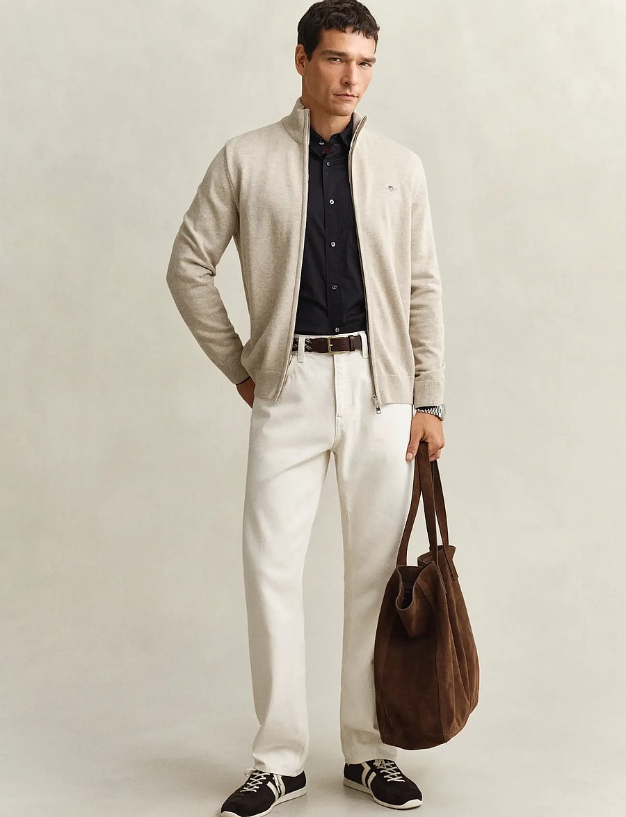 Gant - Cotton Knit Zip Cardigan - cardigans - oat melange - 5