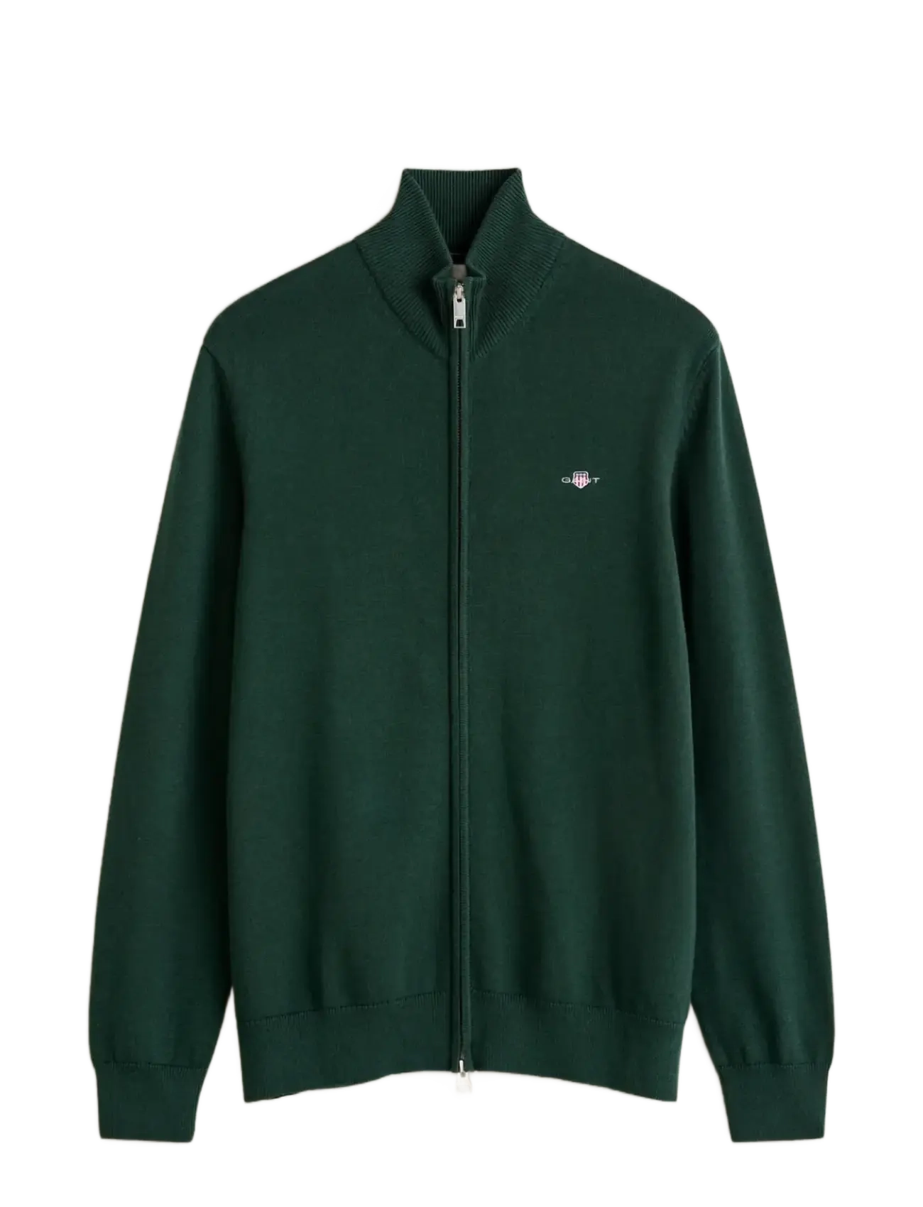 Gant Cotton Knit Zip Cardigan - Gant - TARTAN GREEN / green