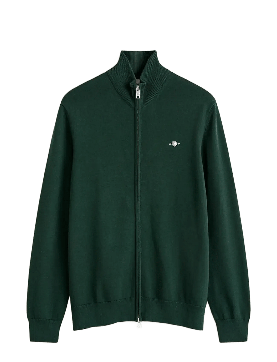 Gant - Cotton Knit Zip Cardigan - pullover mit durchgehendem reißverschluss - tartan green - 0