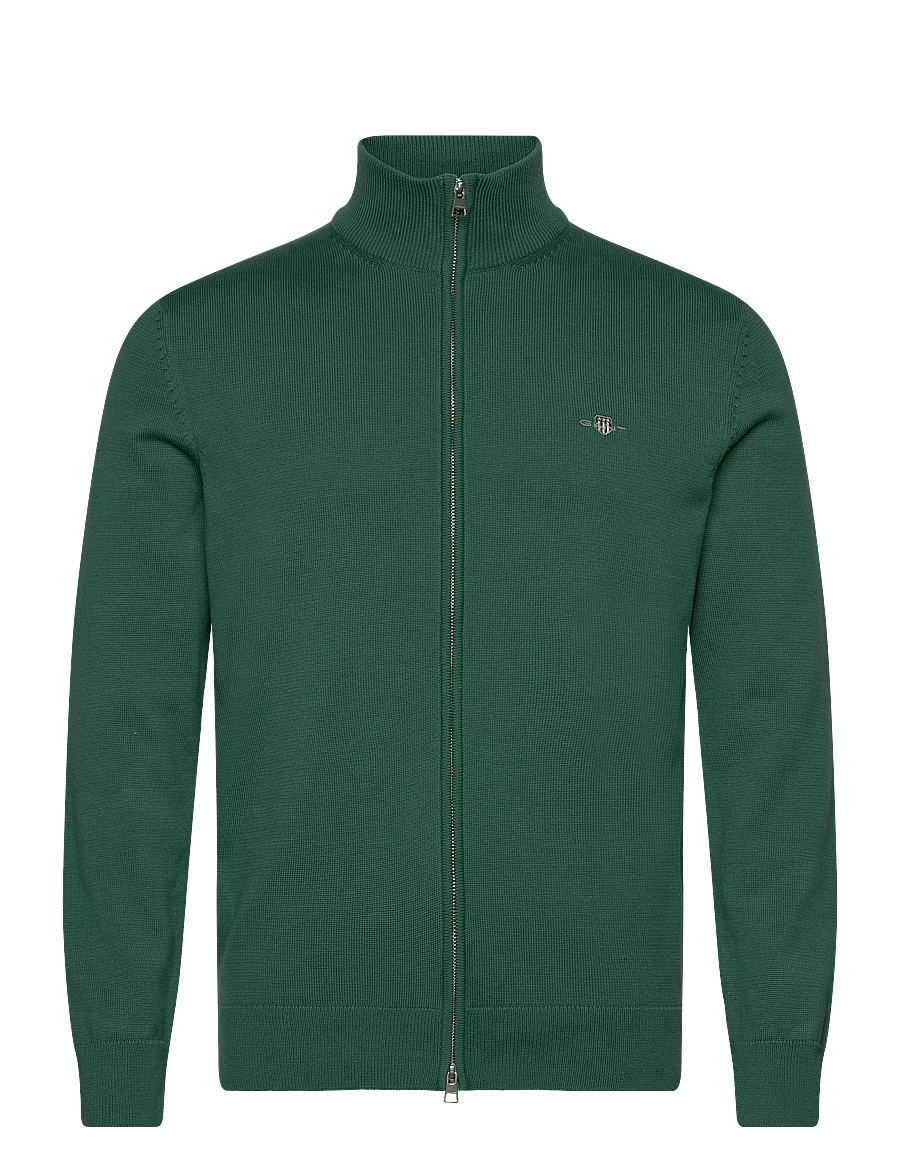 Gant - Cotton Knit Zip Cardigan - gilets - woody green - 0
