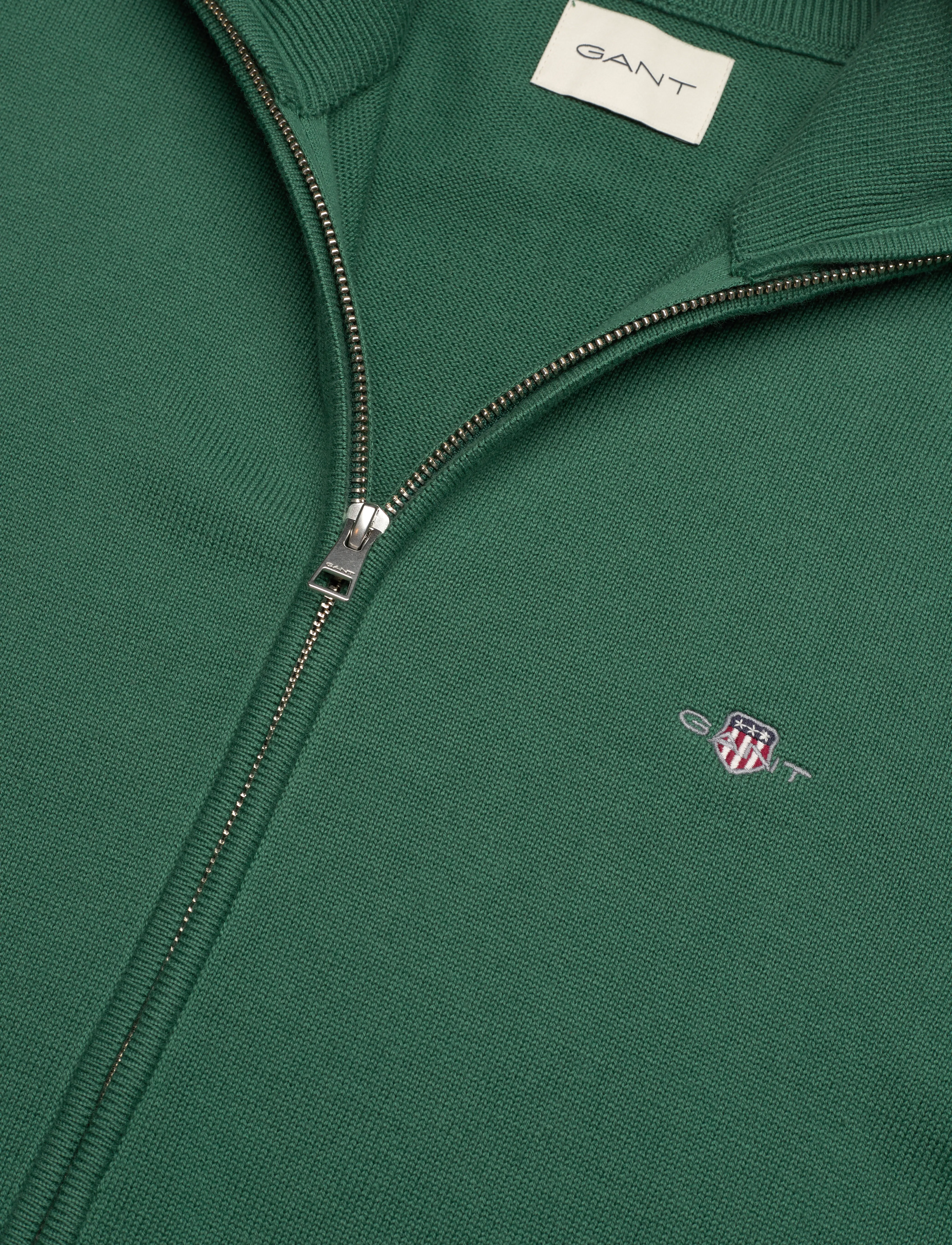 Gant - Cotton Knit Zip Cardigan - gilets - woody green - 2