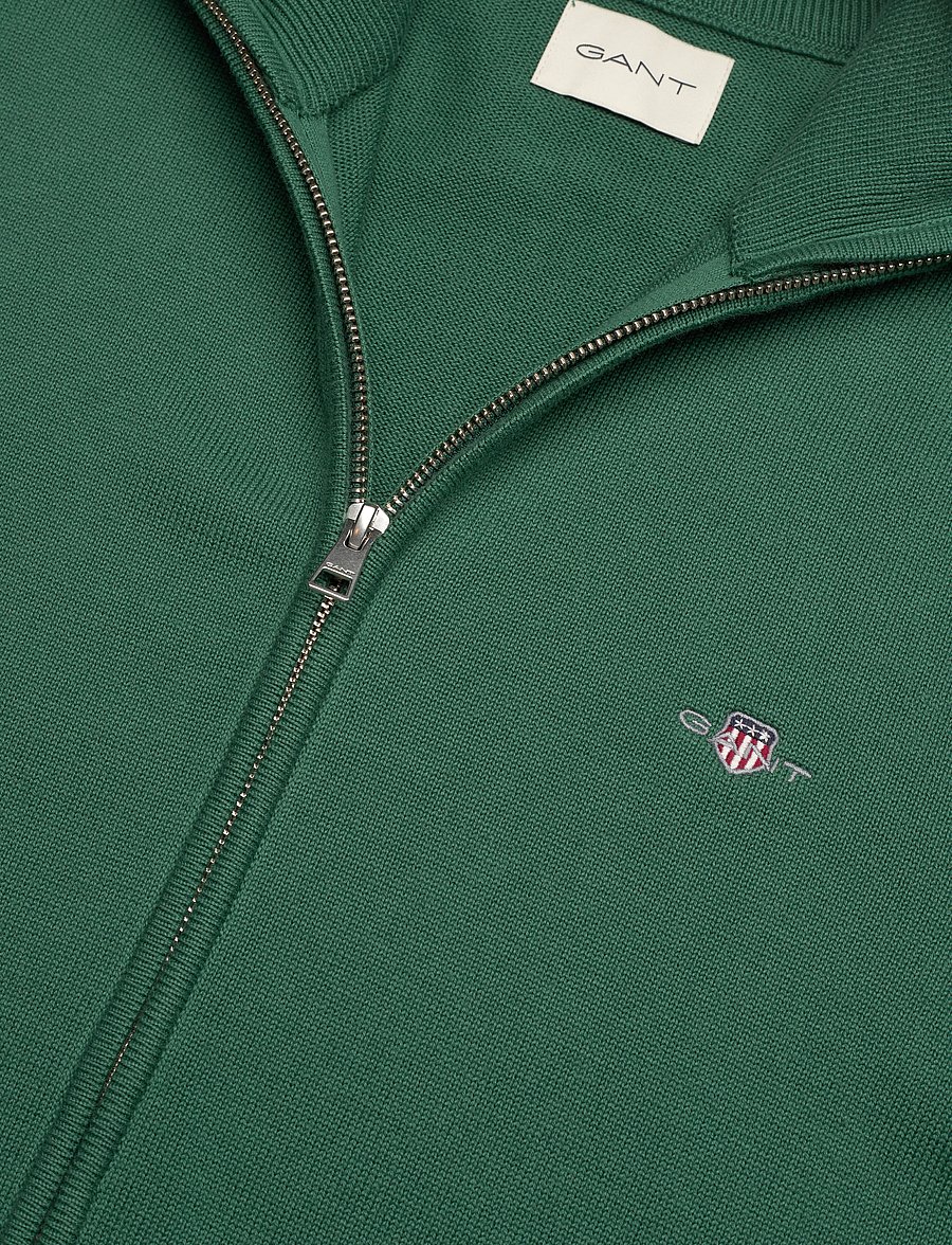 Gant - Cotton Knit Zip Cardigan - gilets - woody green - 2