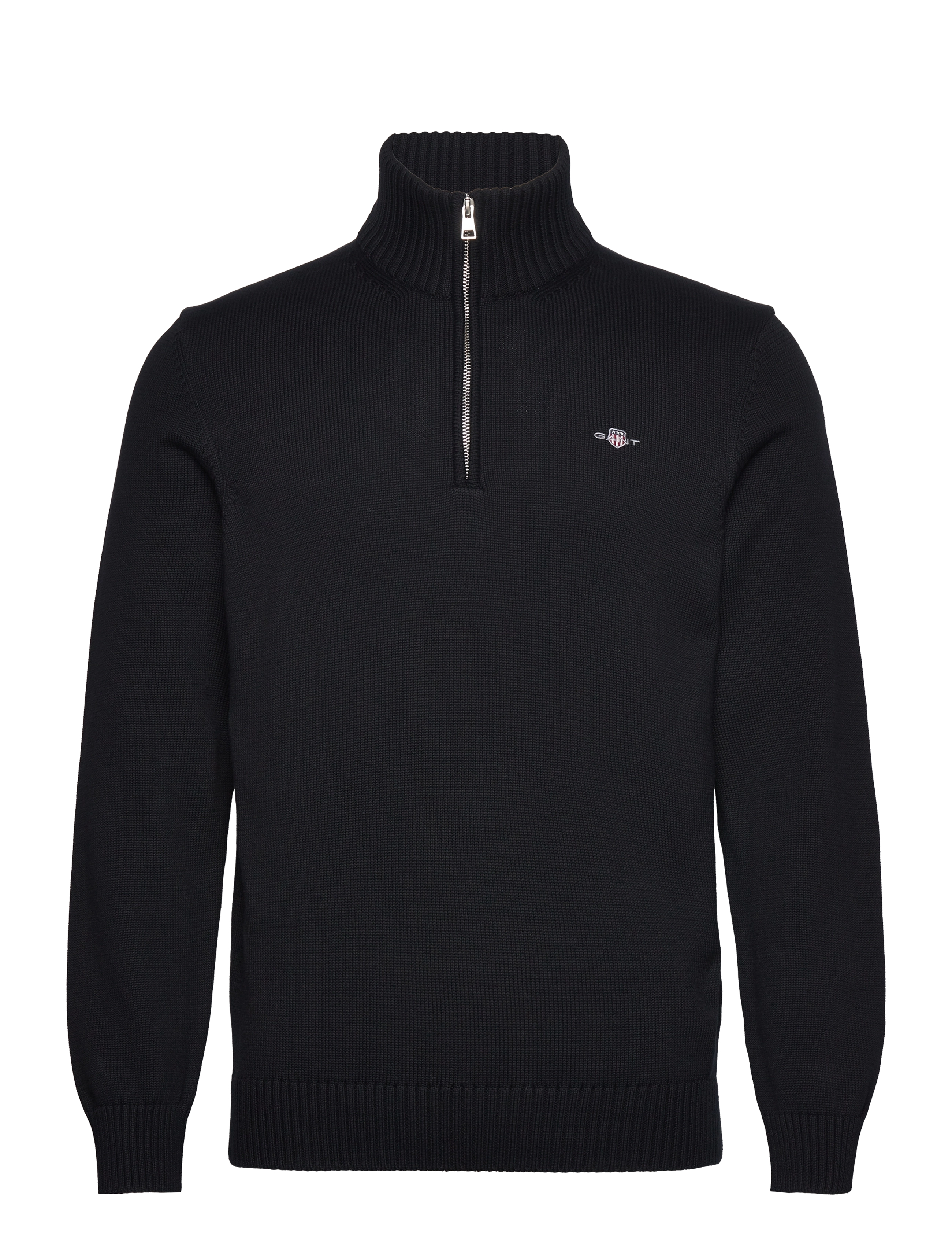 Gant - Cotton Knit Half-Zip Sweater - puolivetoketjulliset neuleet - black - 1