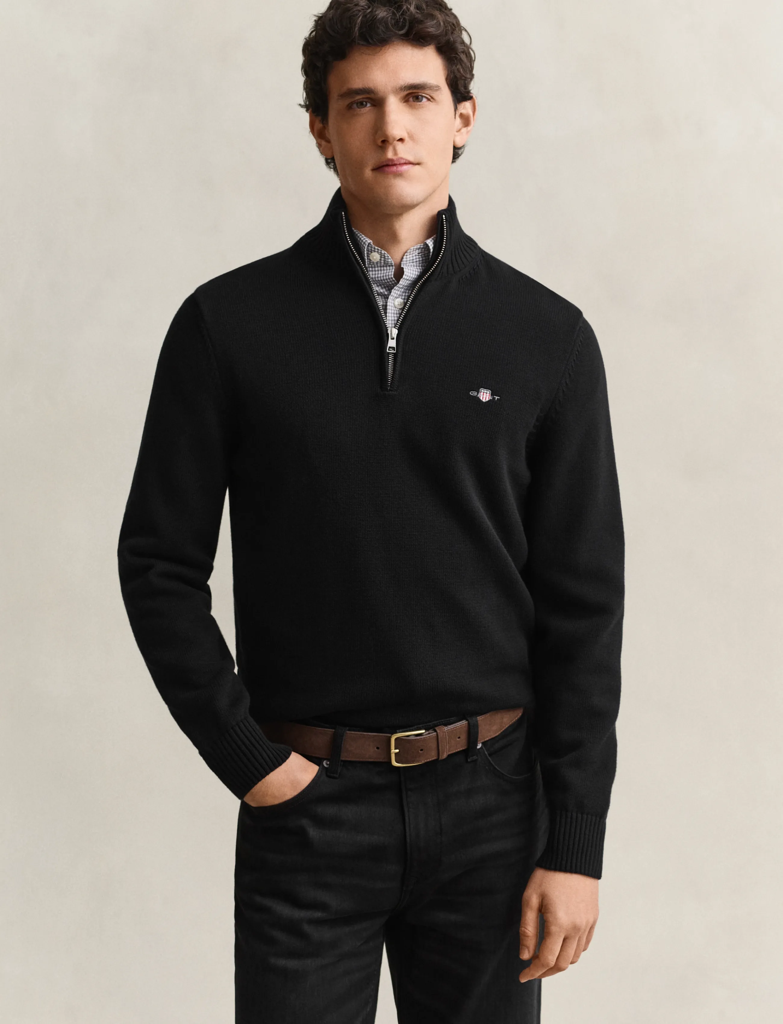 Gant - Cotton Knit Half-Zip Sweater - men - black - 0