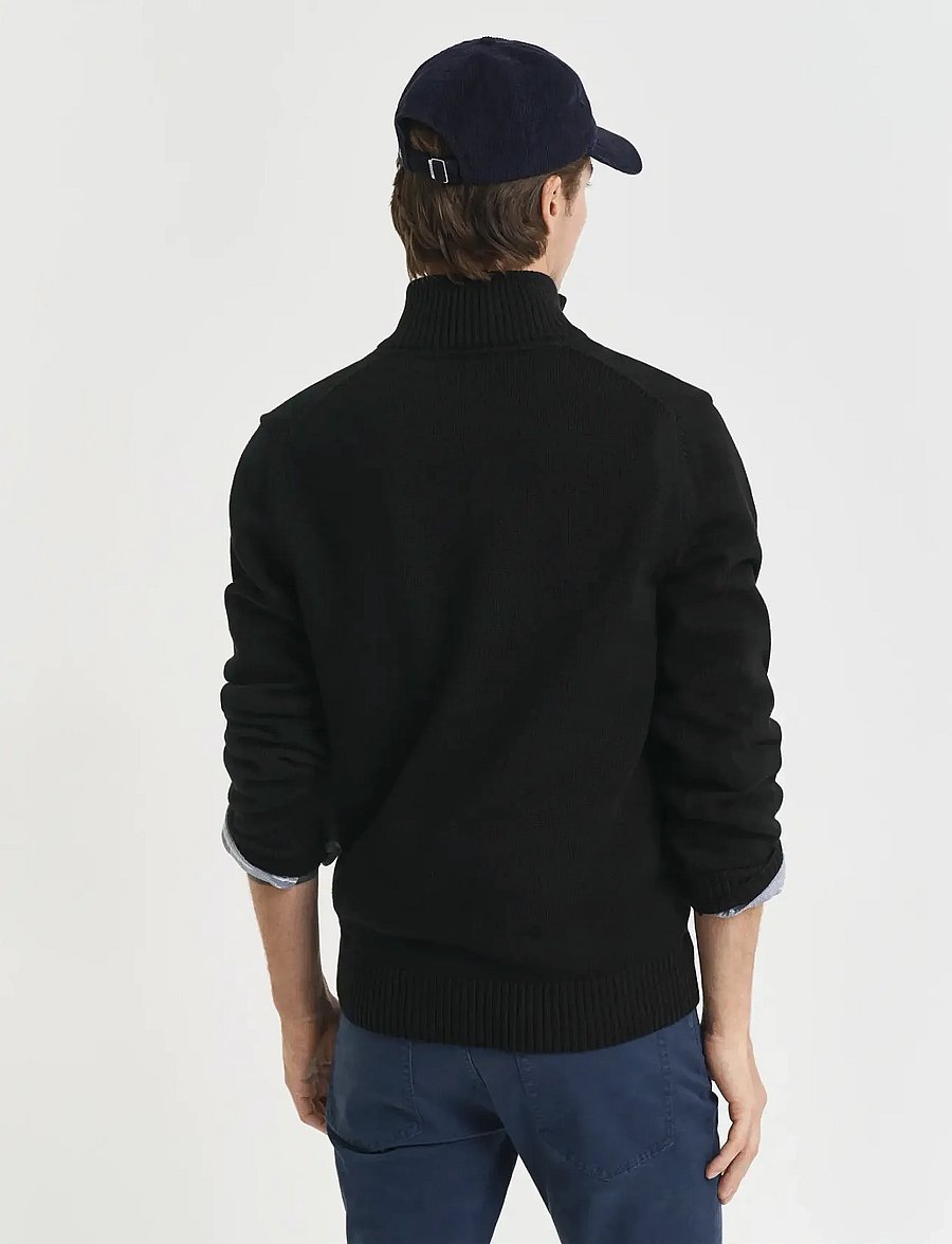 Gant - Cotton Knit Half-Zip Sweater - puolivetoketjulliset neuleet - black - 3