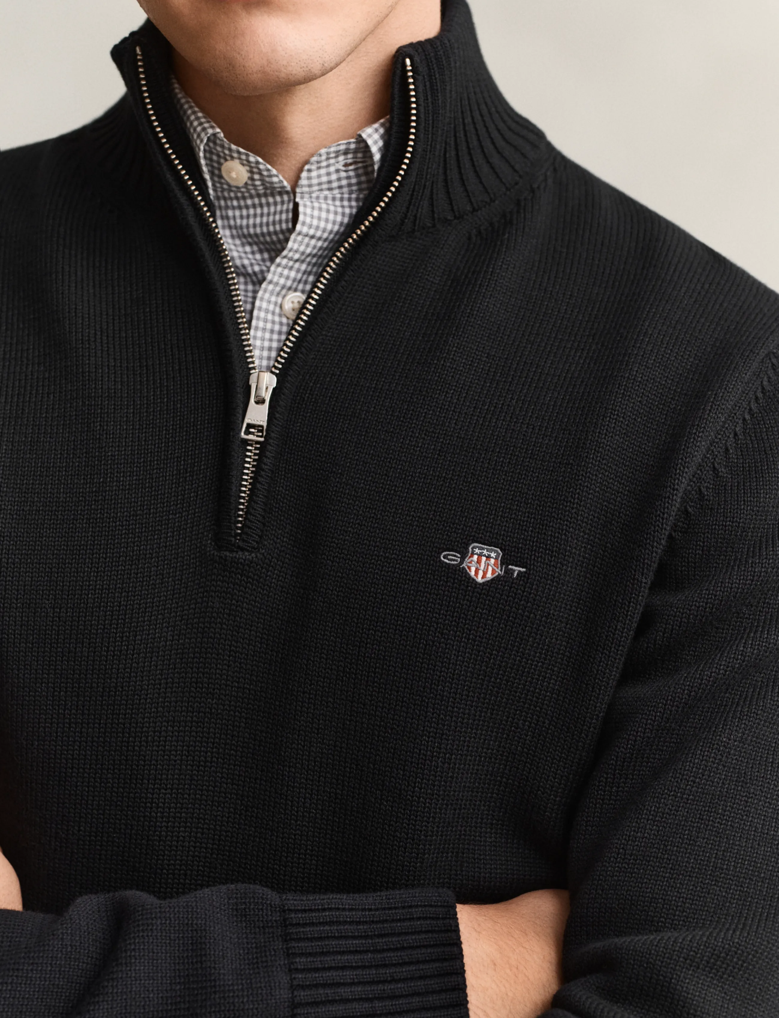 Gant - Cotton Knit Half-Zip Sweater - men - black - 4