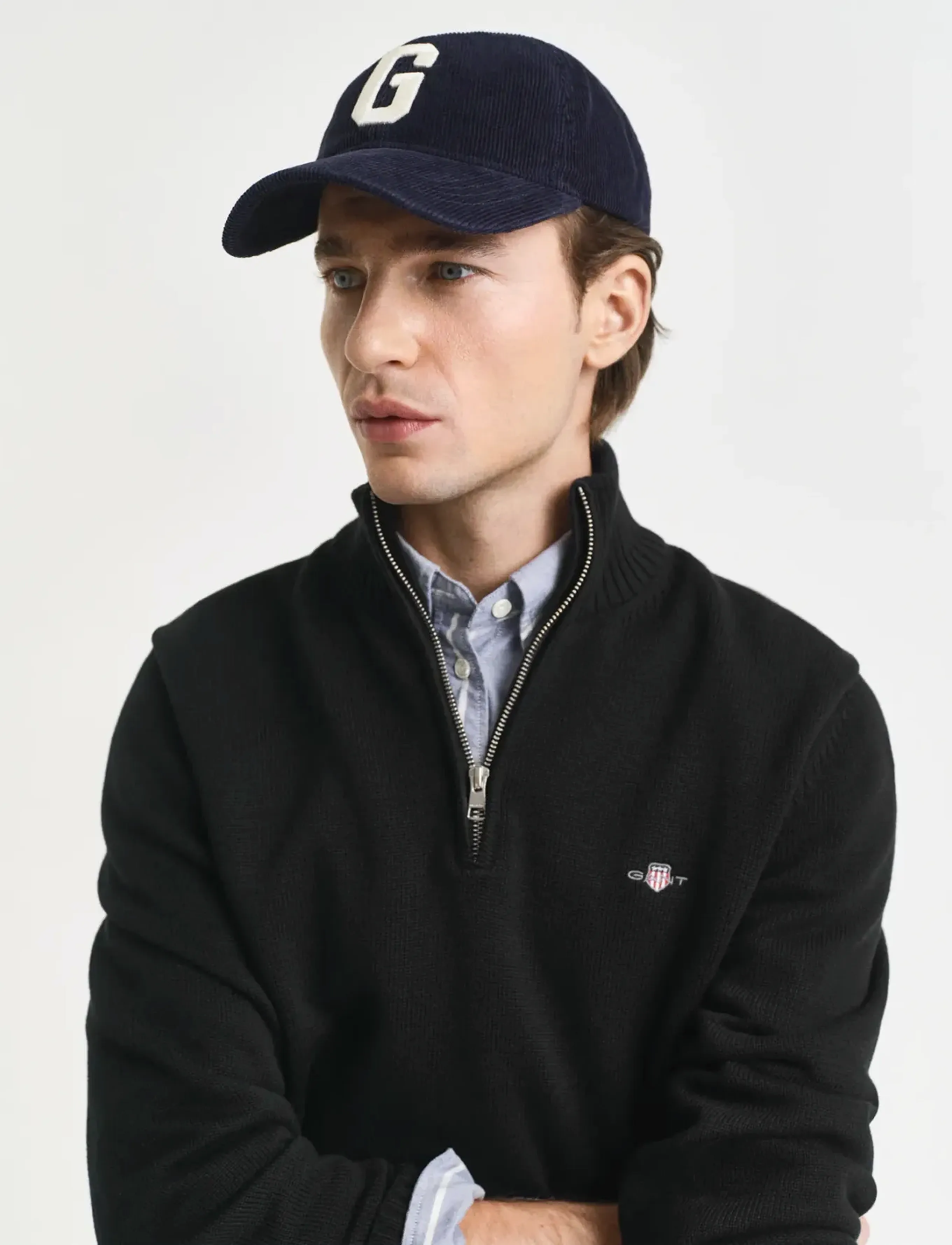 Gant - Cotton Knit Half-Zip Sweater - half zip-tröjor - black - 4