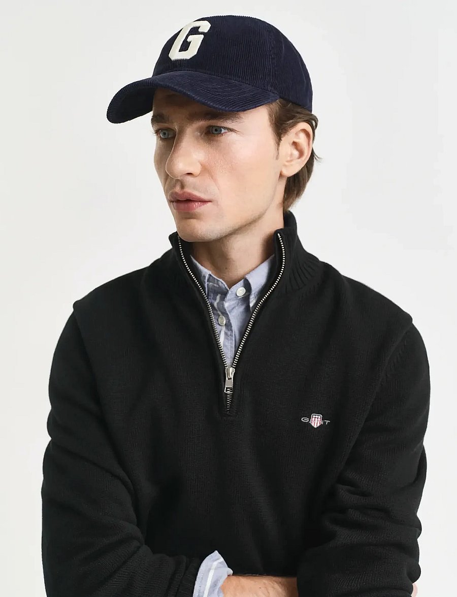 Gant - Cotton Knit Half-Zip Sweater - puolivetoketjulliset neuleet - black - 4
