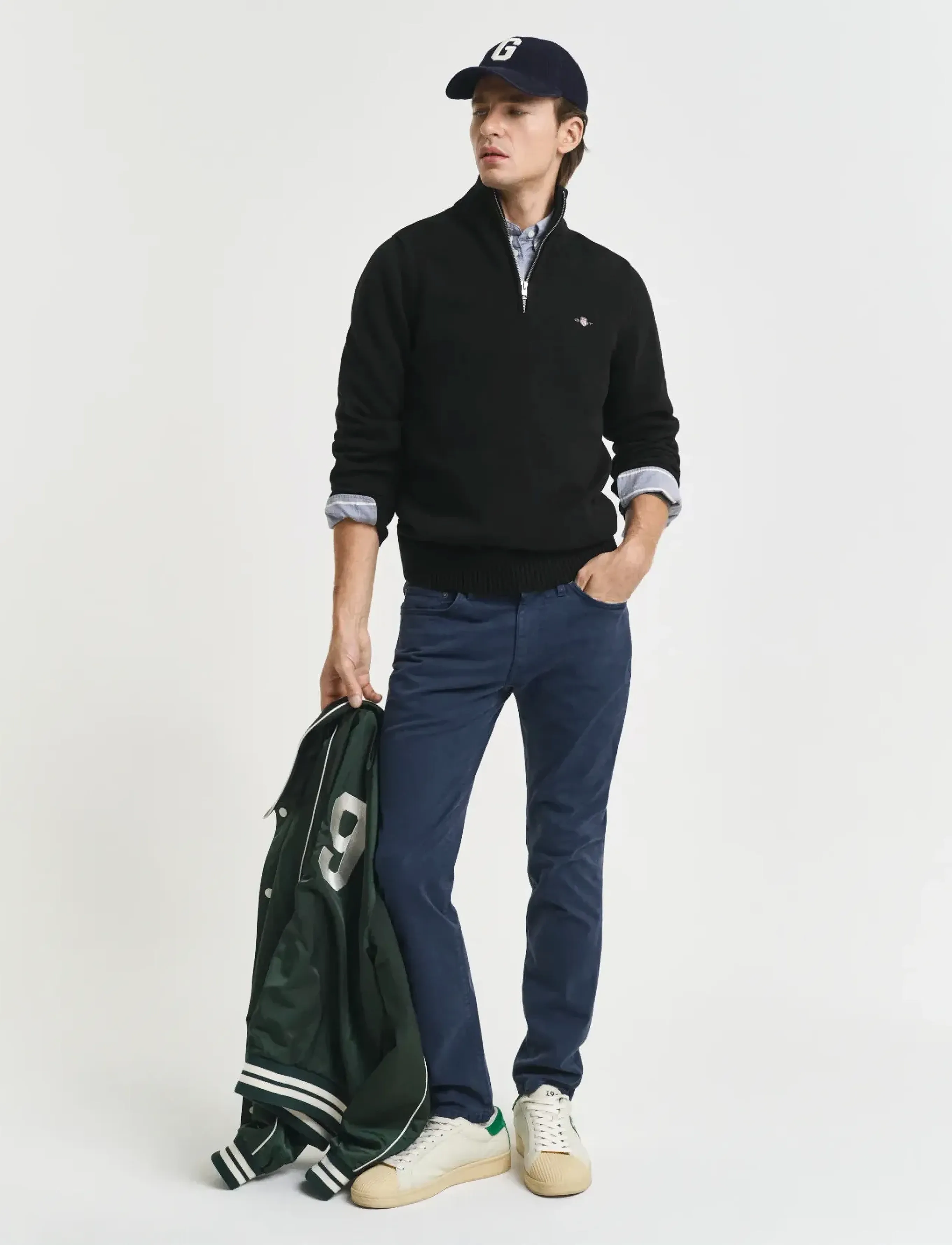 Gant - Cotton Knit Half-Zip Sweater - half zip-tröjor - black - 5