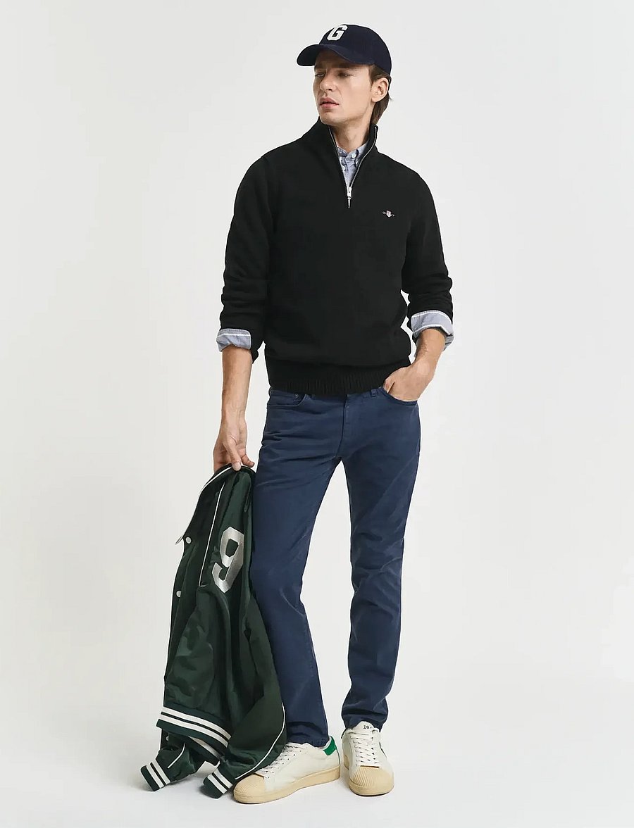 Gant - Cotton Knit Half-Zip Sweater - puolivetoketjulliset neuleet - black - 5
