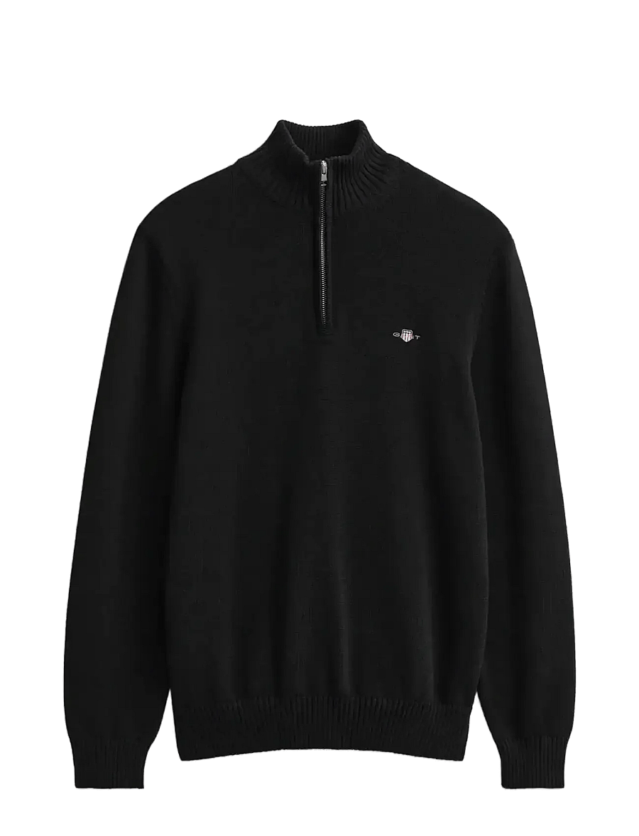 Gant - Cotton Knit Half-Zip Sweater - puolivetoketjulliset neuleet - black - 2