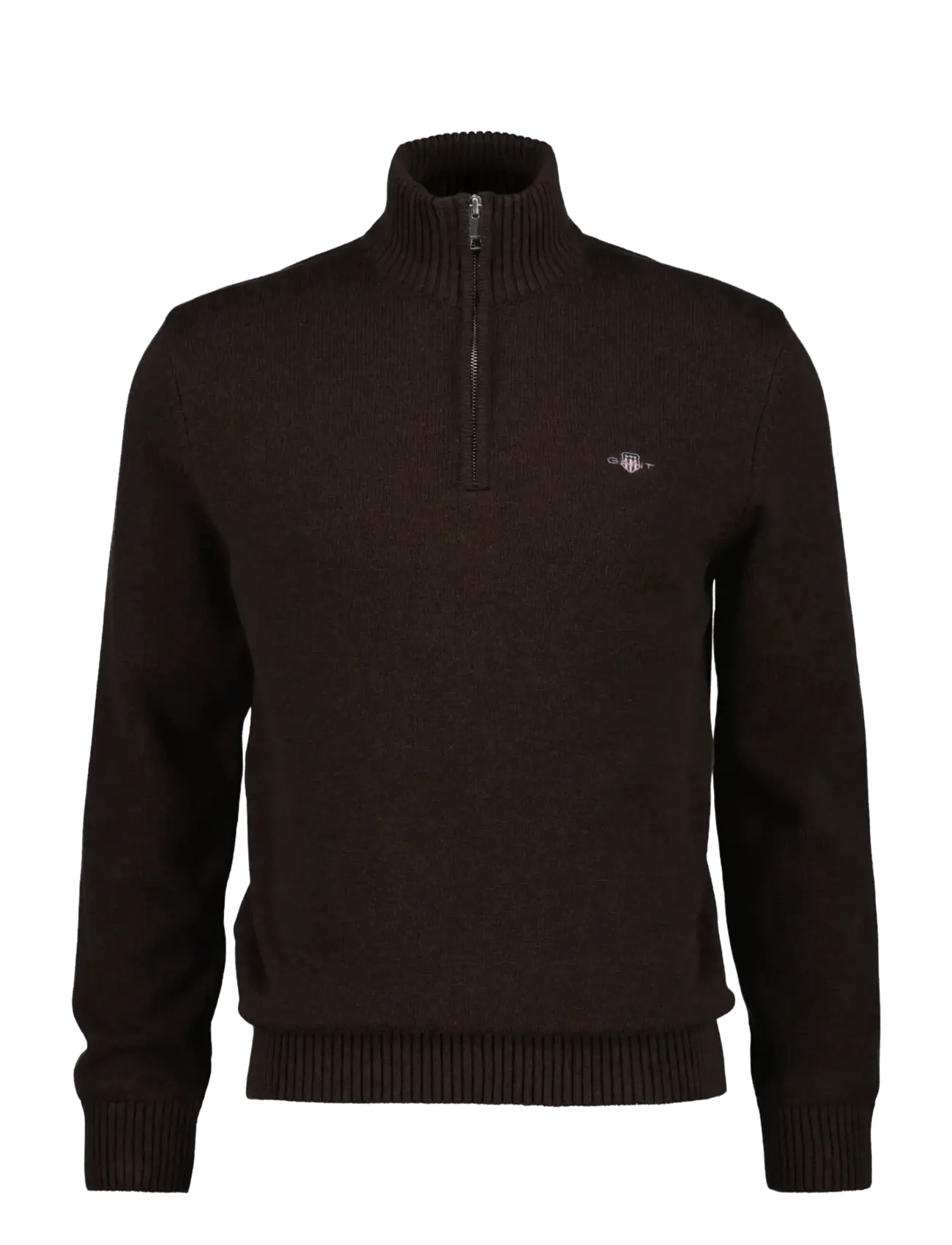 Gant Cotton Knit Half-Zip Sweater - Kudumid - BLACK BROWN MELANGE / brown