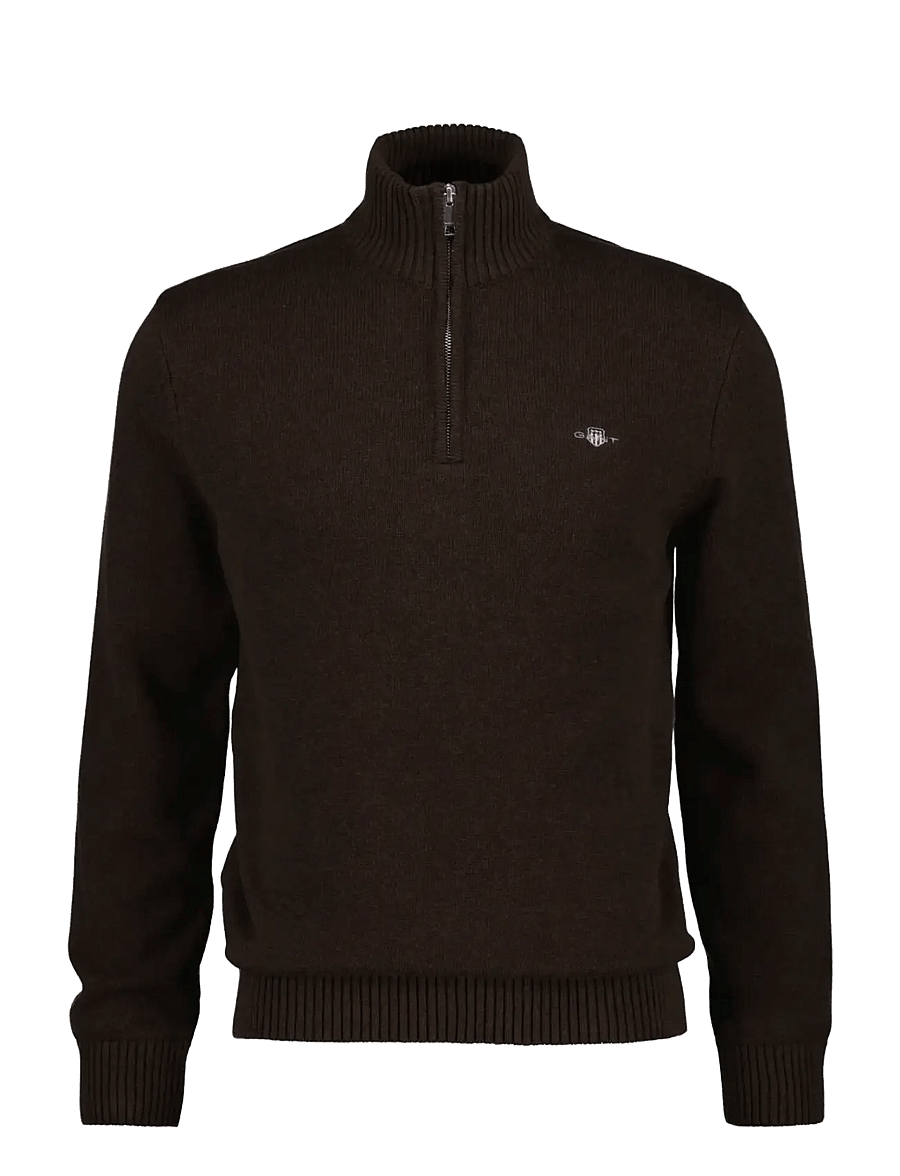 Gant - Cotton Knit Half-Zip Sweater - poolpika lukuga džemprid - black brown melange - 1
