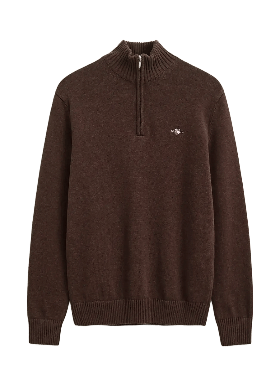 Gant - CASUAL COTTON HALFZIP - pullover mit halbem reißverschluss - black brown melange - 1