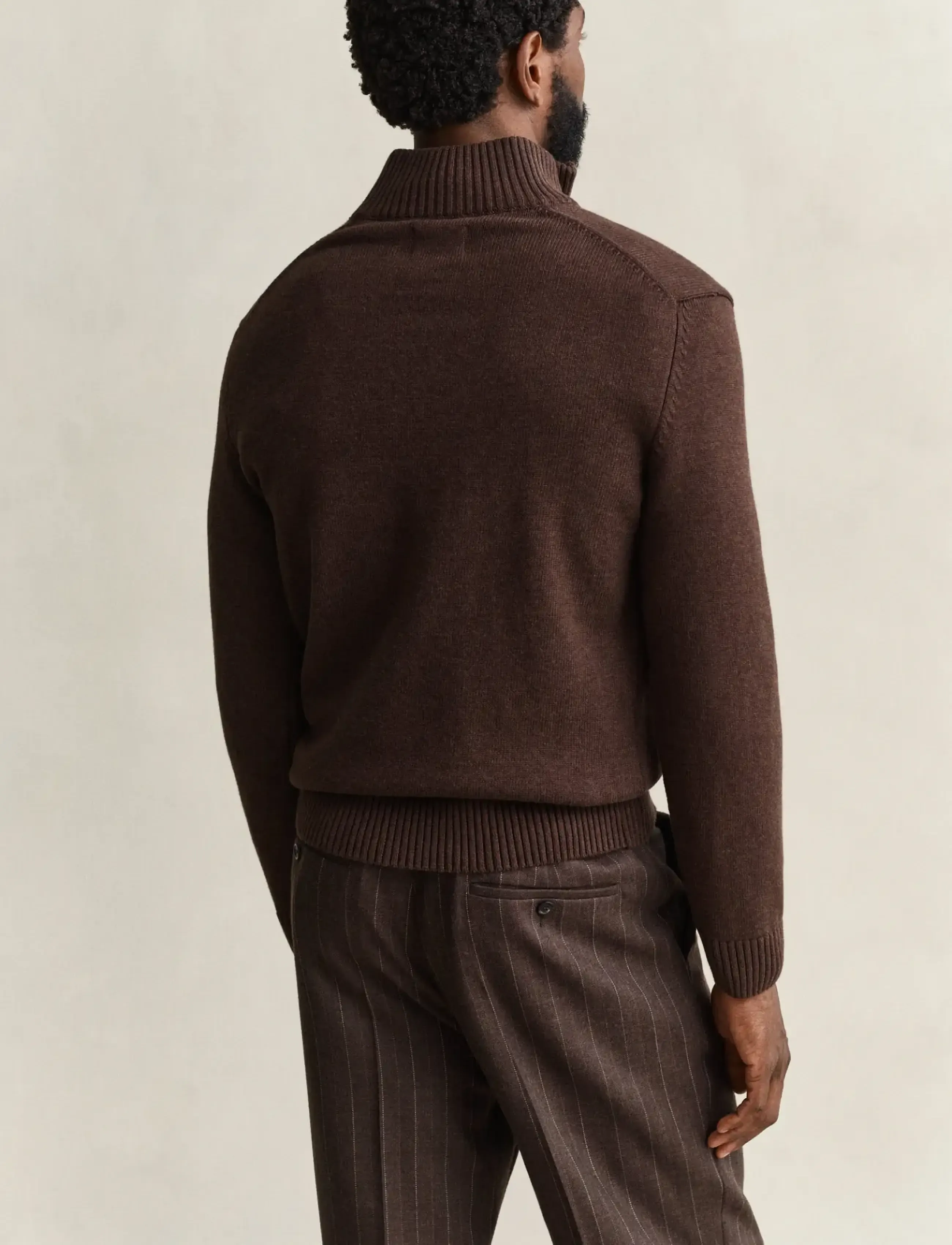 Gant - Cotton Knit Half-Zip Sweater - poolpika lukuga džemprid - black brown melange - 2