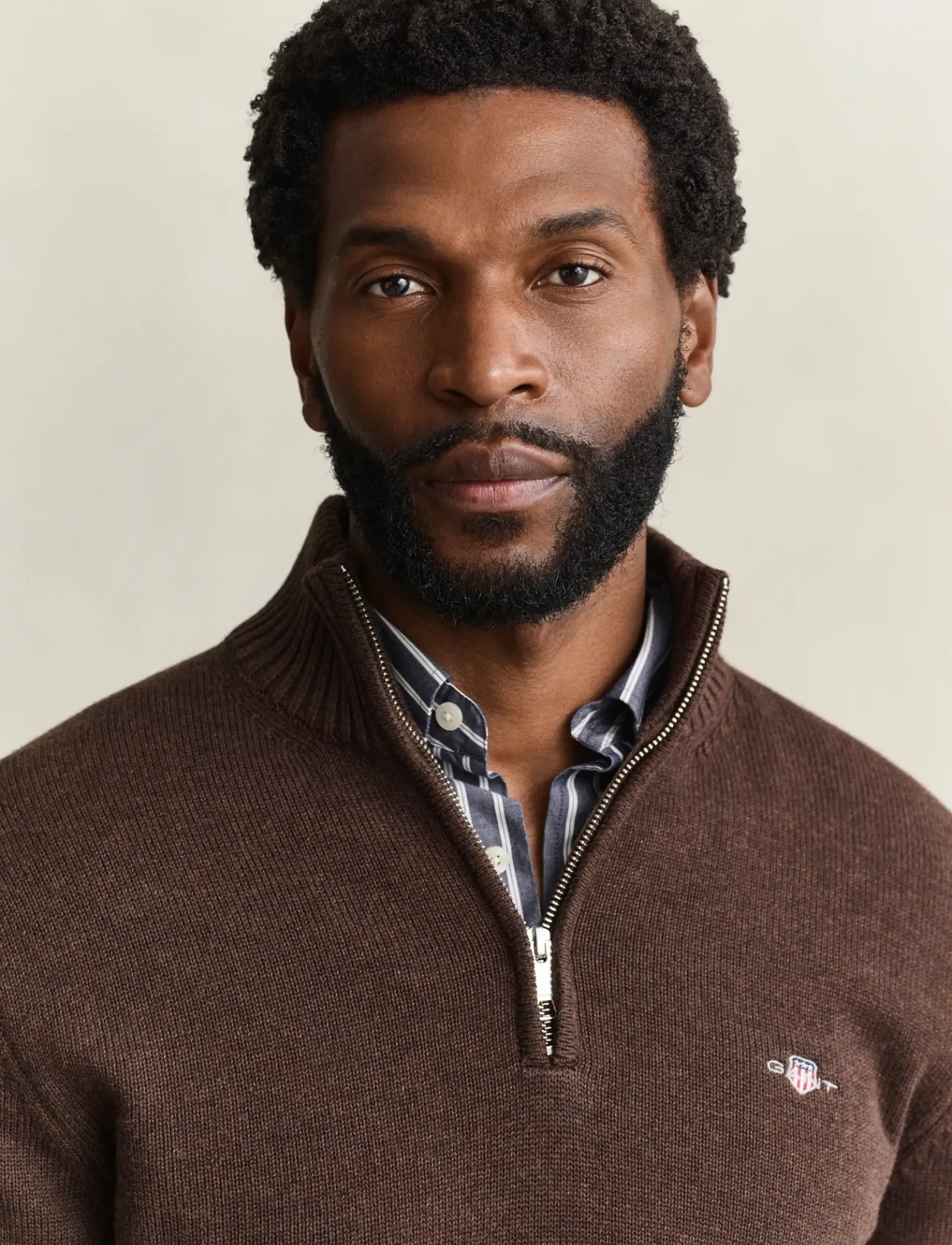 Gant - Cotton Knit Half-Zip Sweater - poolpika lukuga džemprid - black brown melange - 3