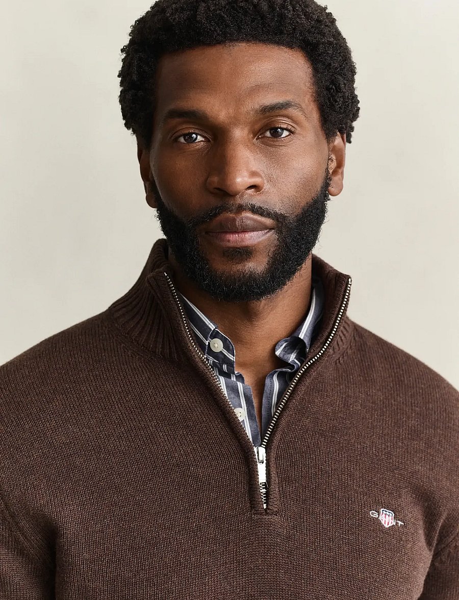Gant - Cotton Knit Half-Zip Sweater - poolpika lukuga džemprid - black brown melange - 3