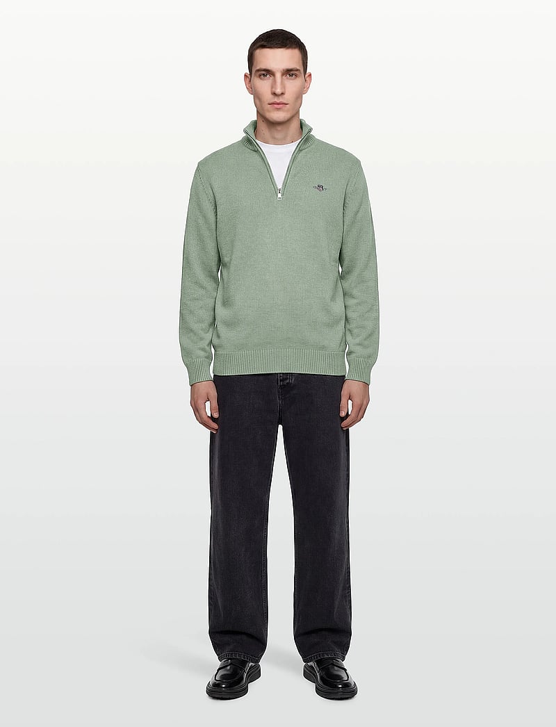 Gant - Cotton Knit Half-Zip Sweater - pullover mit halbem reißverschluss - ceramic grey - 0