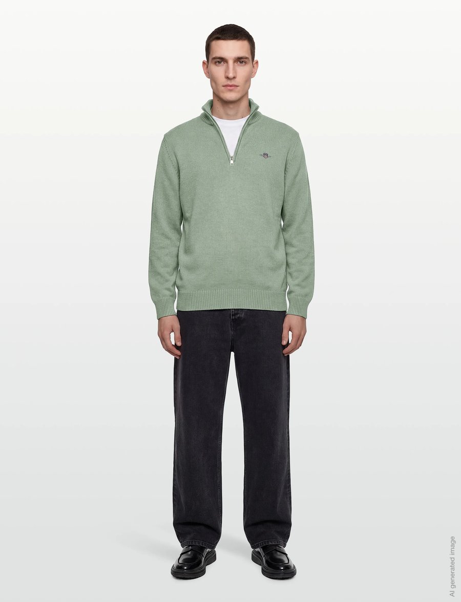 Gant - Cotton Knit Half-Zip Sweater - tõmblukk-kaelusega džemprid - ceramic grey - 0