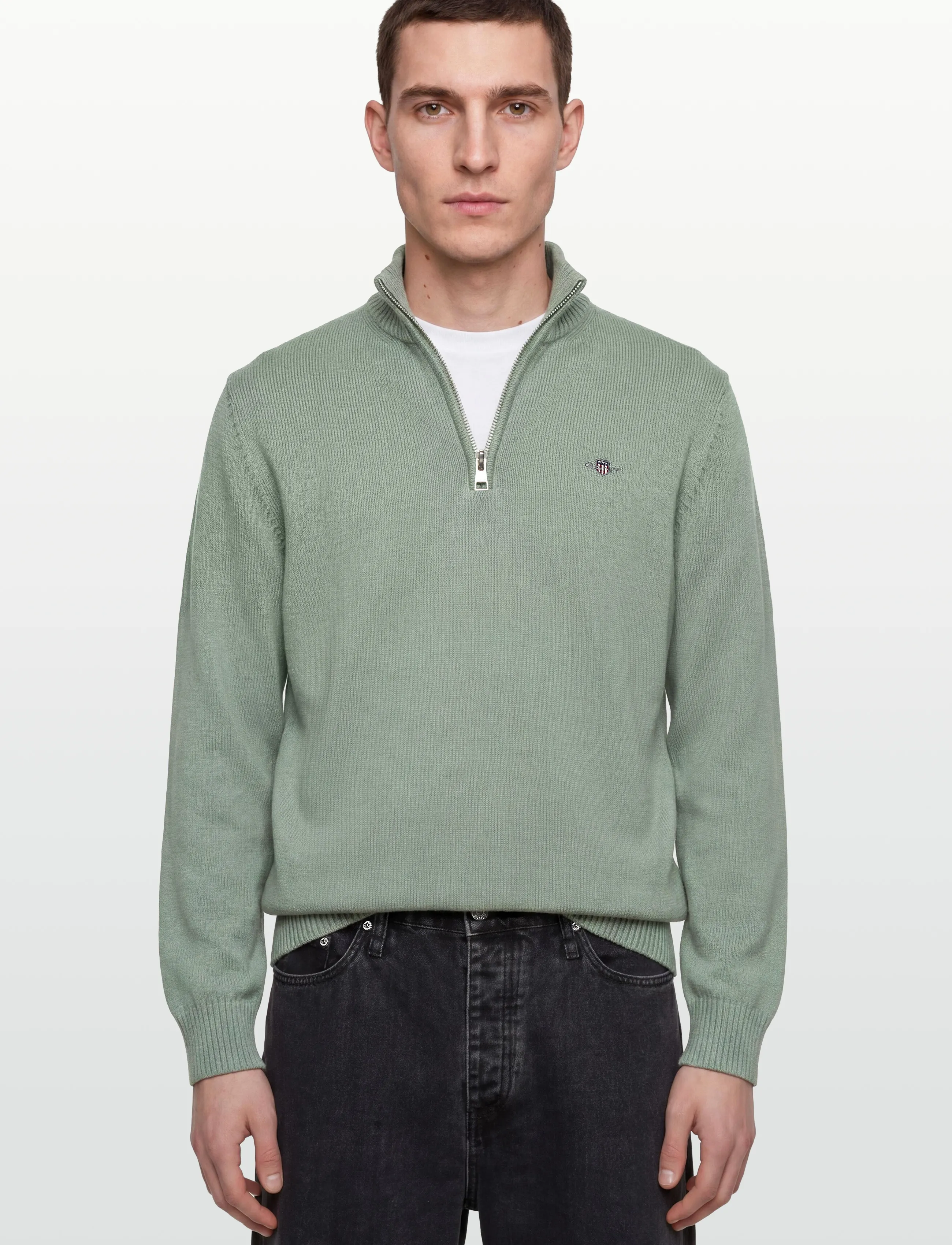Gant - Cotton Knit Half-Zip Sweater - half zip jumpers - ceramic grey - 3
