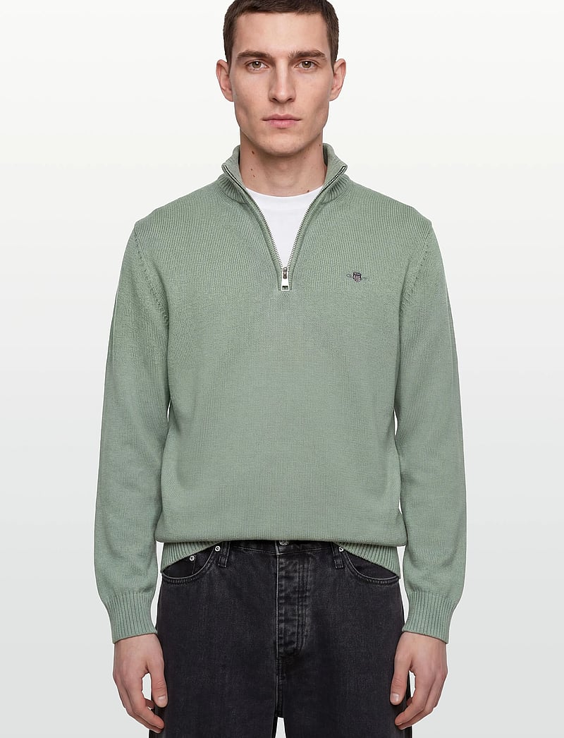 Gant - Cotton Knit Half-Zip Sweater - pullover mit halbem reißverschluss - ceramic grey - 3