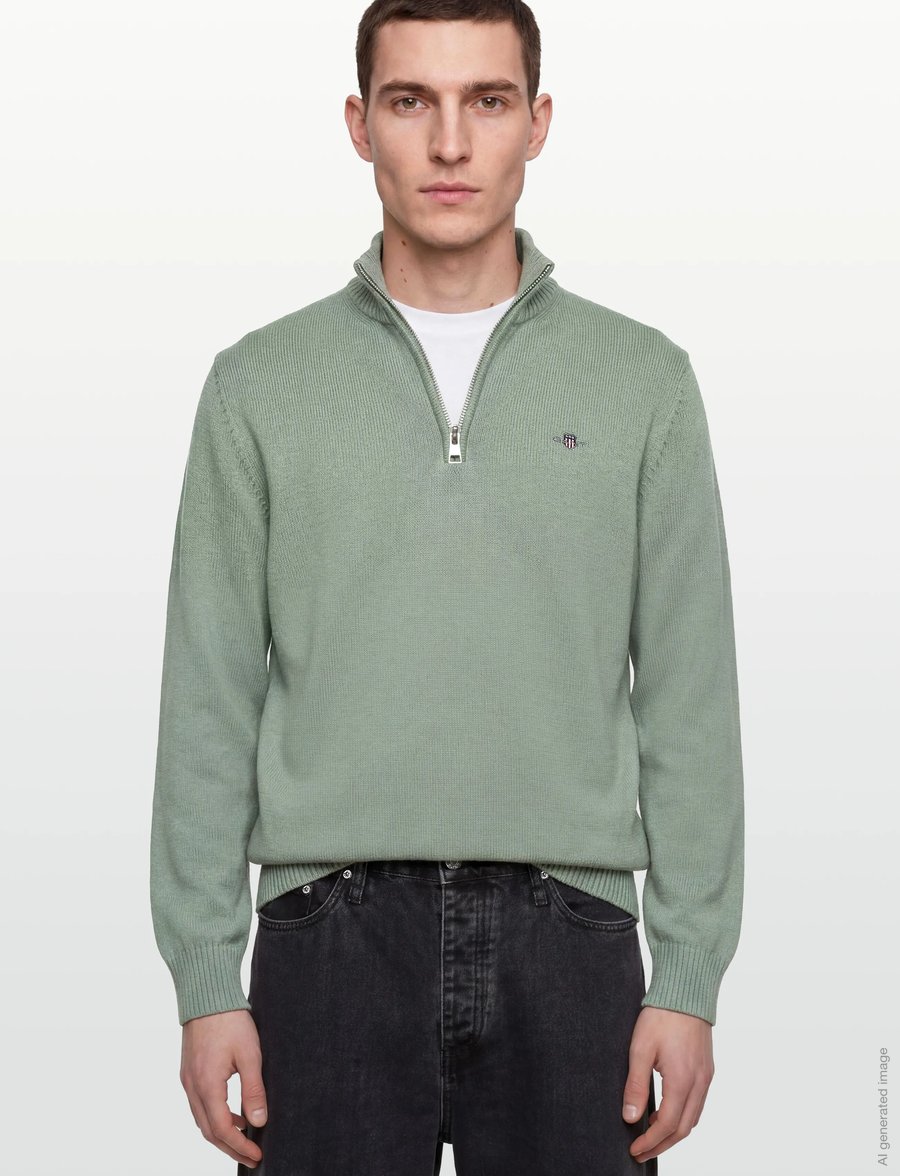 Gant - Cotton Knit Half-Zip Sweater - tõmblukk-kaelusega džemprid - ceramic grey - 3