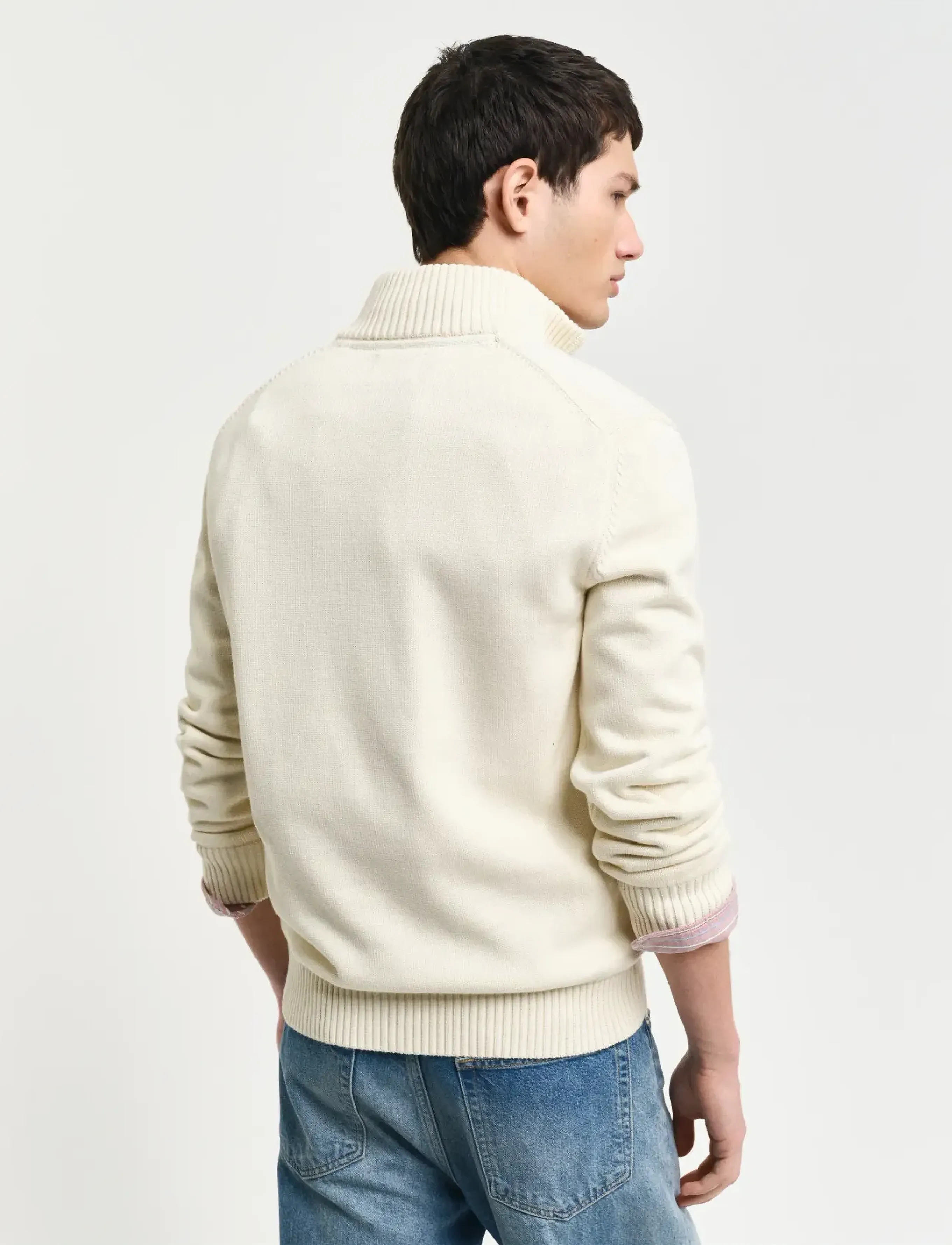 Gant - Cotton Knit Half-Zip Sweater - tõmblukk-kaelusega džemprid - cream - 3