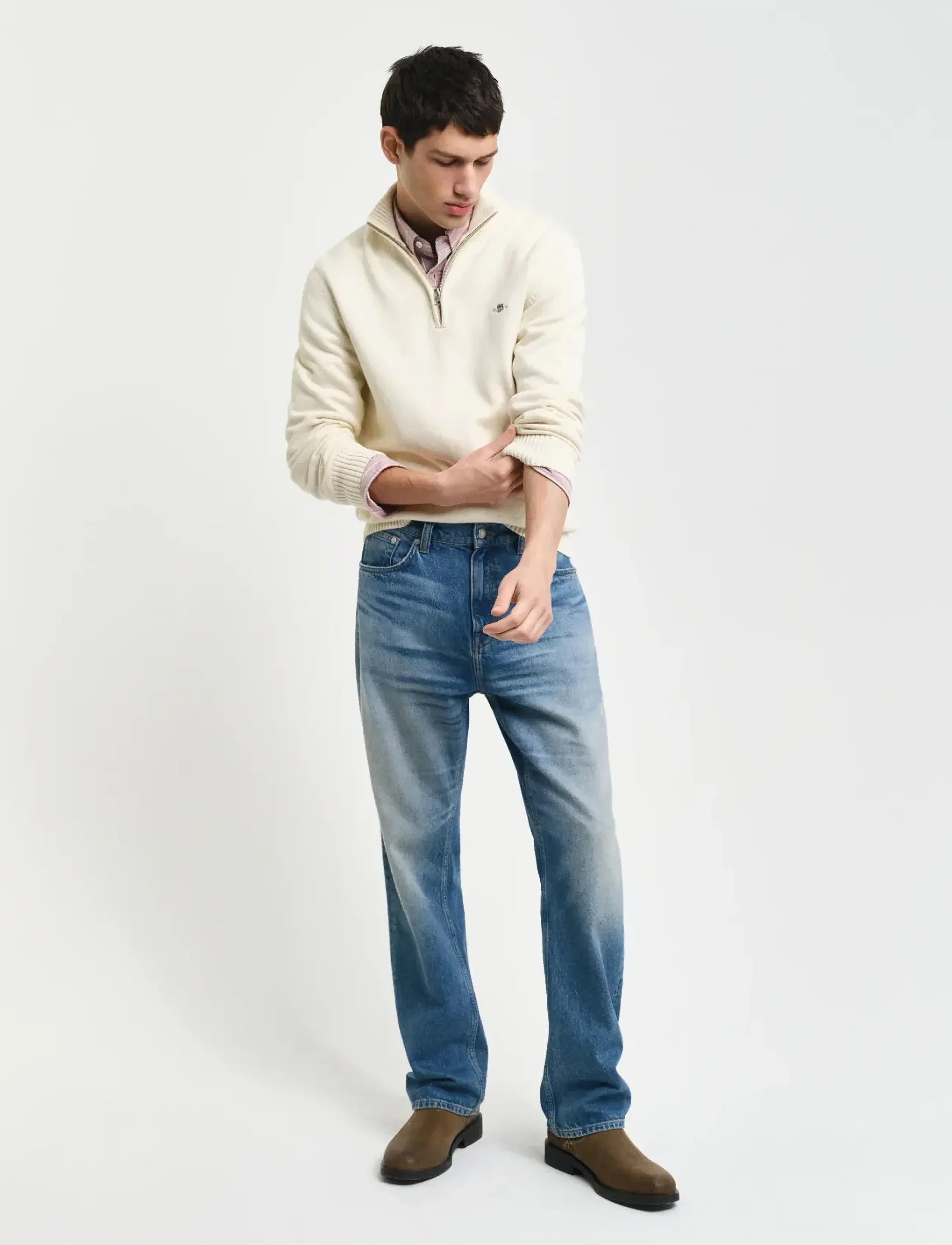 Gant - Cotton Knit Half-Zip Sweater - tõmblukk-kaelusega džemprid - cream - 4