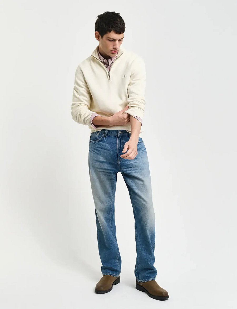 Gant - Cotton Knit Half-Zip Sweater - tõmblukk-kaelusega džemprid - cream - 4